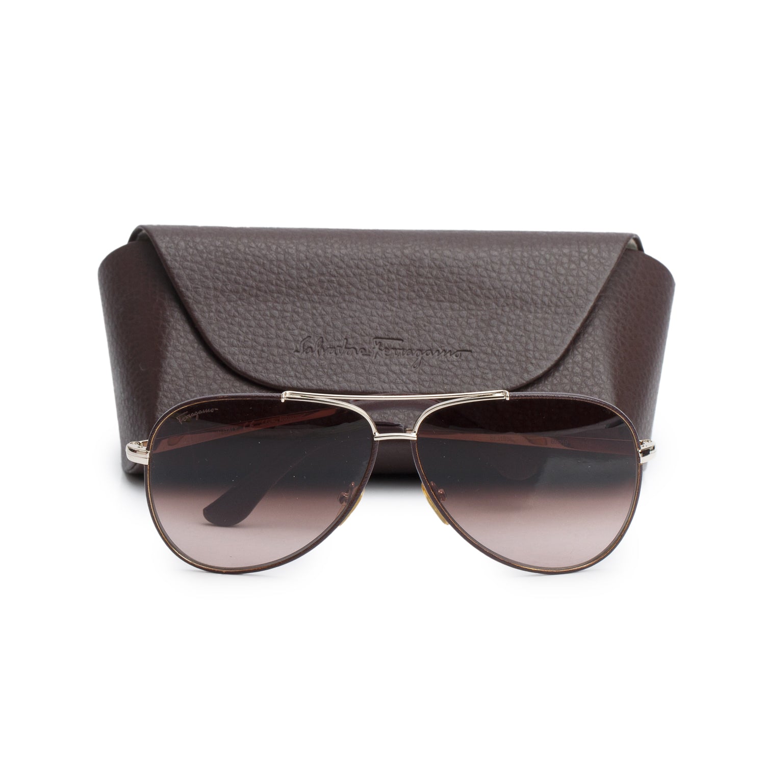 Ferragamo SF118SL Brown Metal Pilot Sunglasses Sunglasses w/ Case