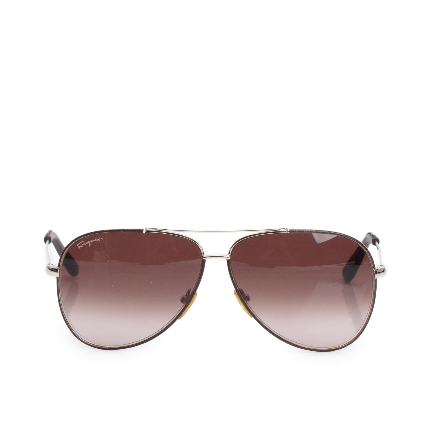 Ferragamo SF118SL Brown Metal Pilot Sunglasses Sunglasses w/ Case