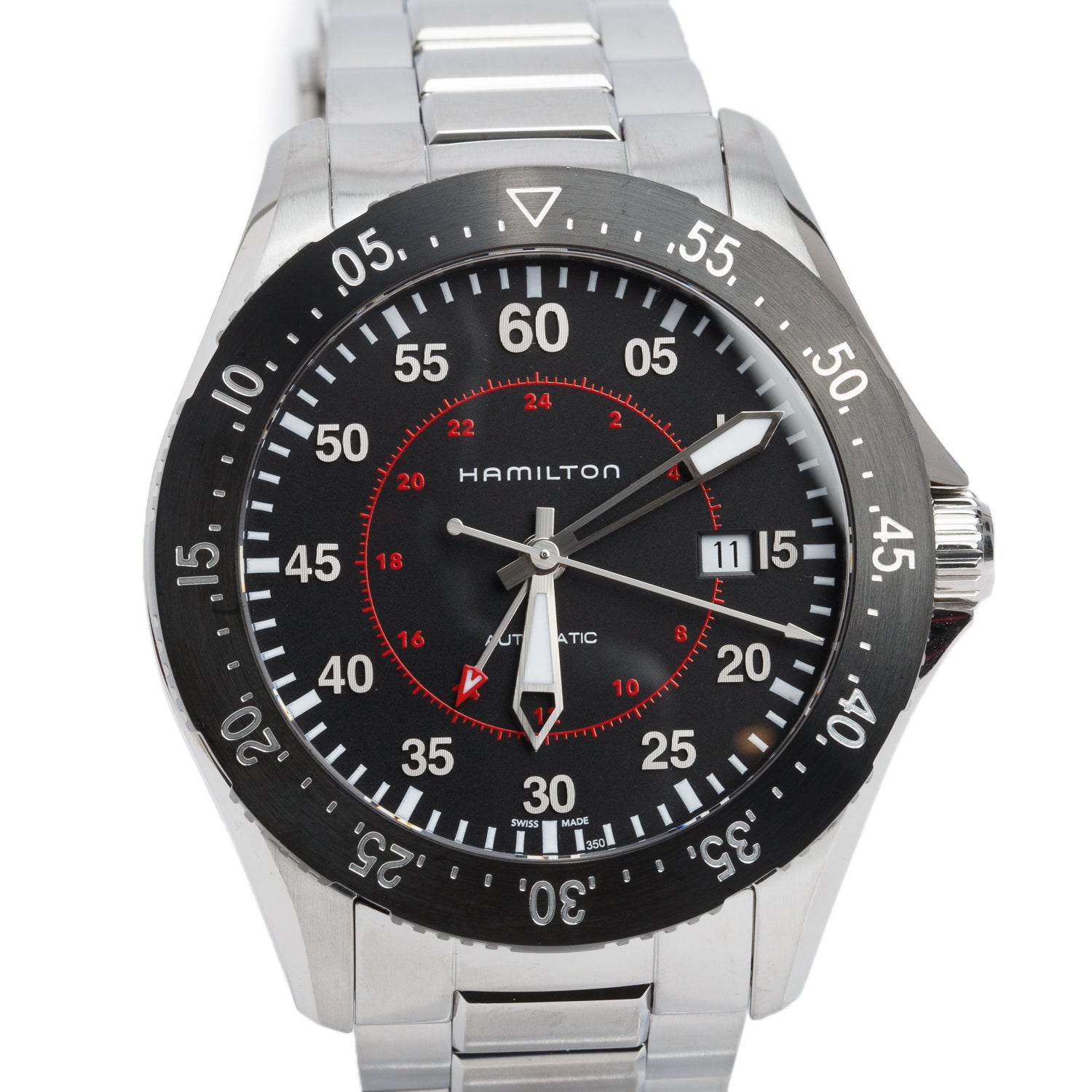 Hamilton Stainless Steel Khaki Pilot 44 MM GMT Automatic Watch Black Dial H76755135 w/ Case & Papers