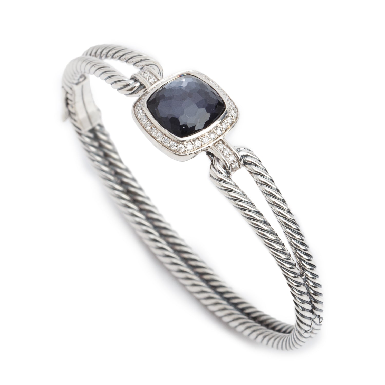 David Yurman Sterling Silver Black Orchid & Diamond Albion Cable Bracelet w/ Box