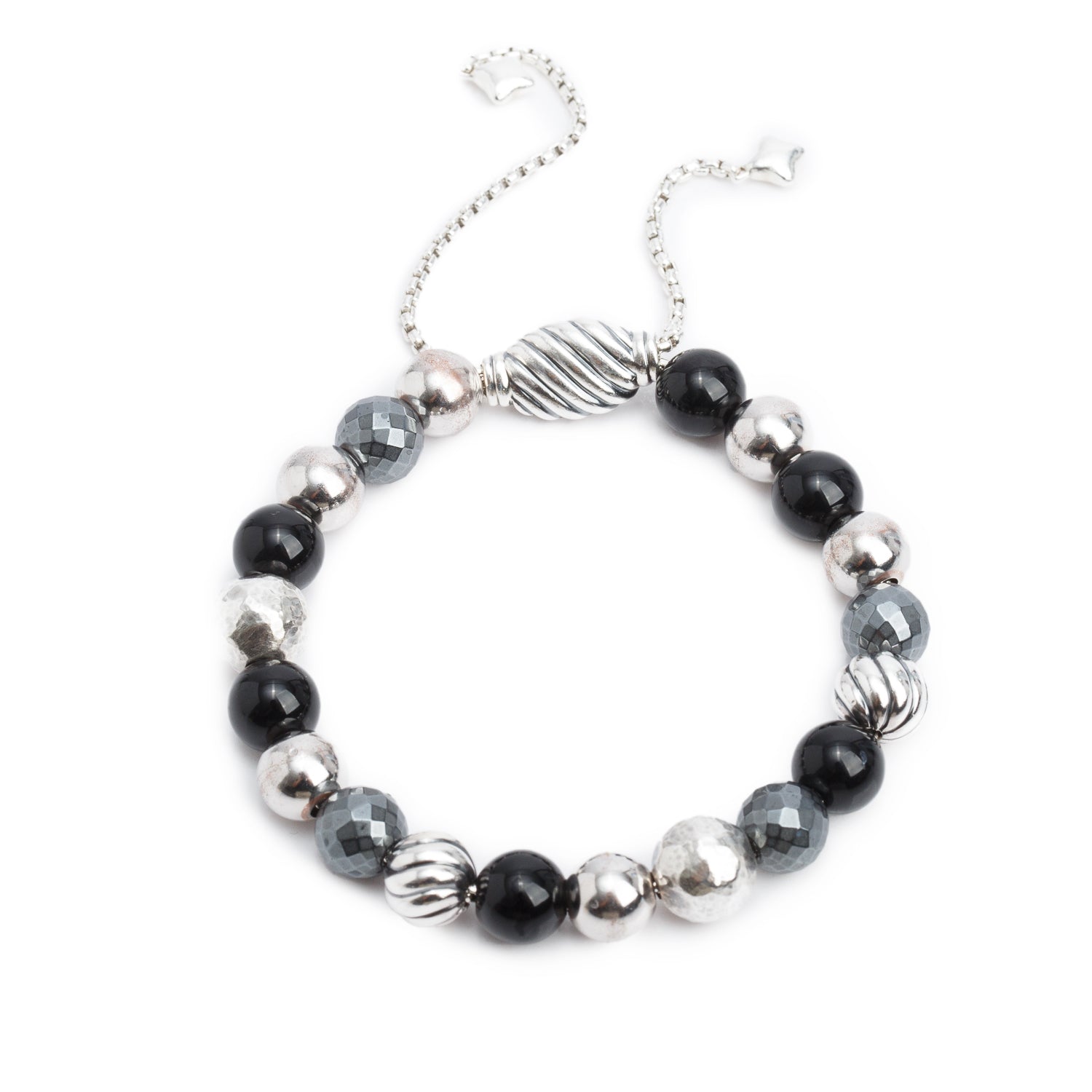 David Yurman Sterling Silver Black Onyx & Hematite Element Bead Bracelet