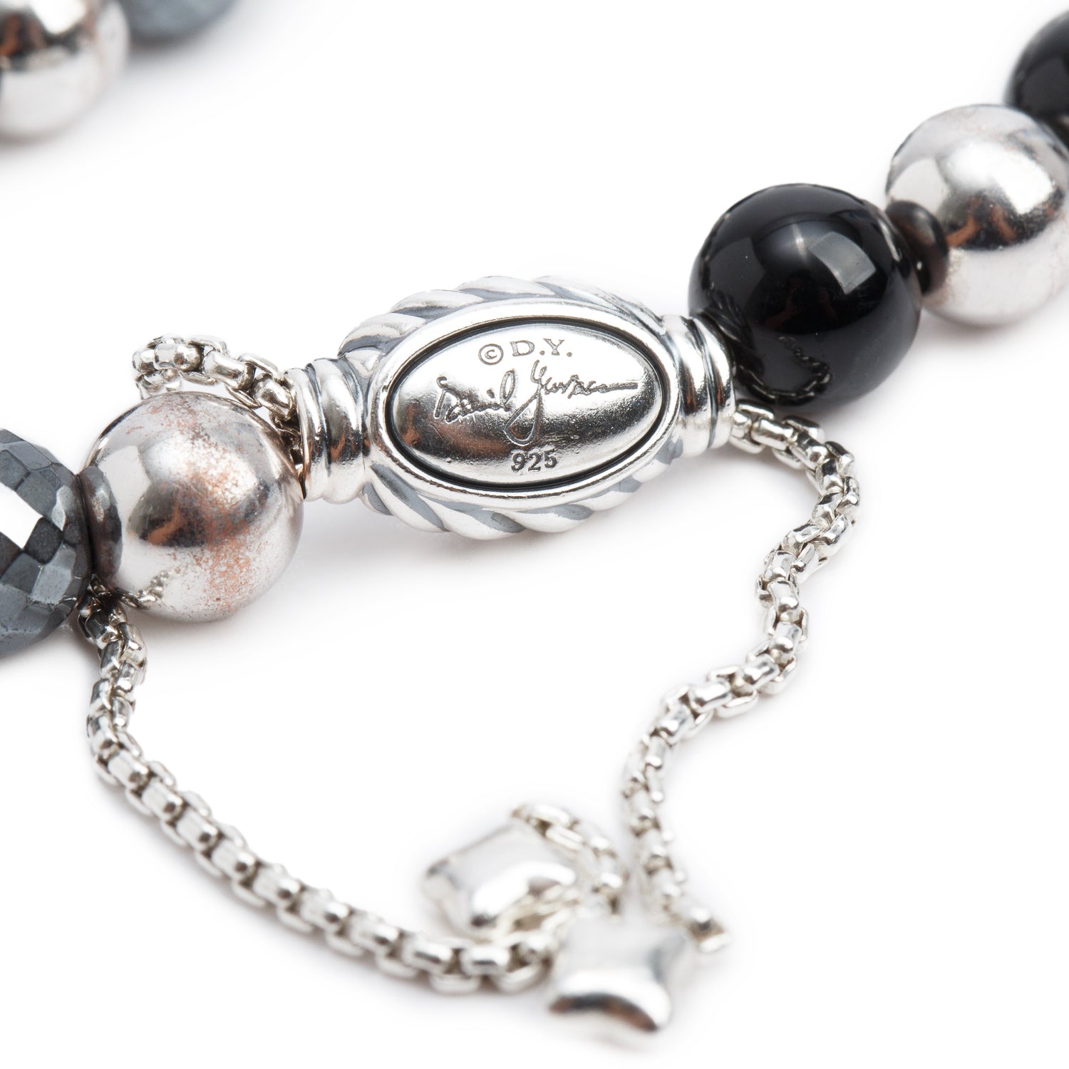 David Yurman Sterling Silver Black Onyx & Hematite Element Bead Bracelet