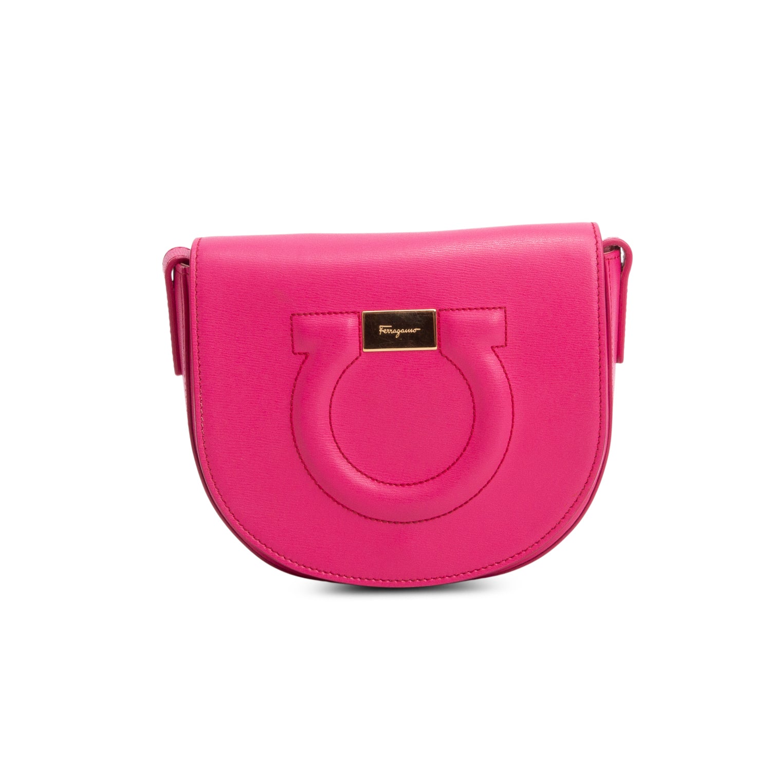 Ferragamo Pink Calfskin Gancio City Saddle Bag