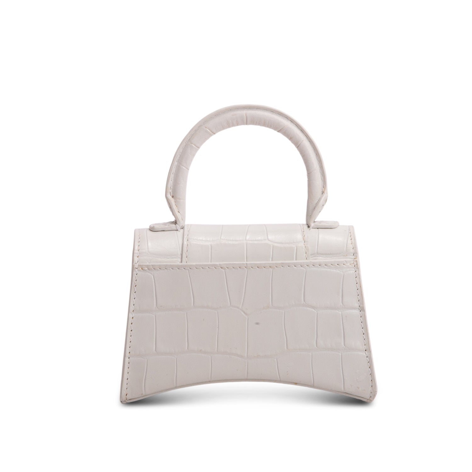 Balenciaga White Shiny Calfskin Croc Embossed Hourglass Top Handle Mini Bag w/ Strap
