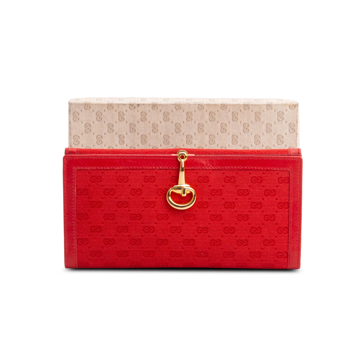 Gucci Red Canvas GG Diamante Horsebit Continental Wallet w/ Box