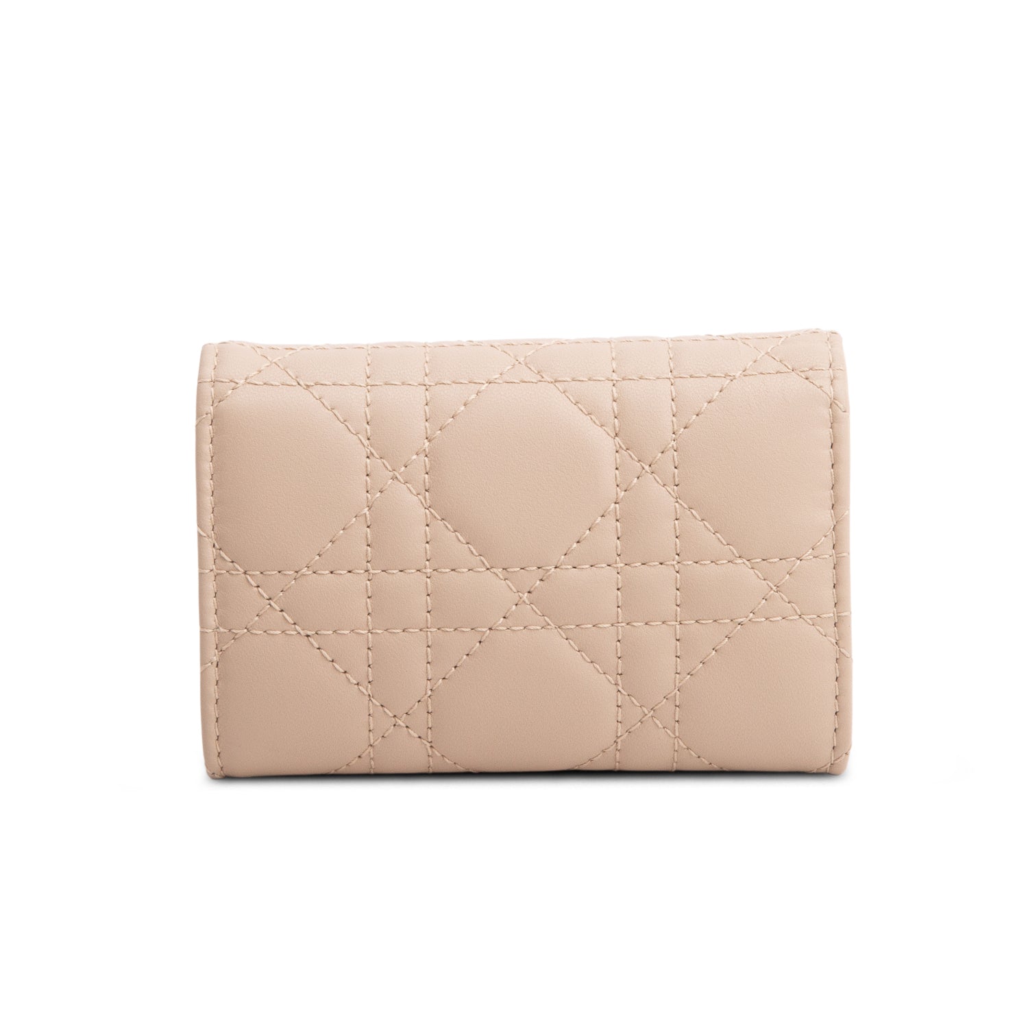 Christian Dior 2023 Beige Lambskin Cannage Lady Glycine Wallet w/ Box
