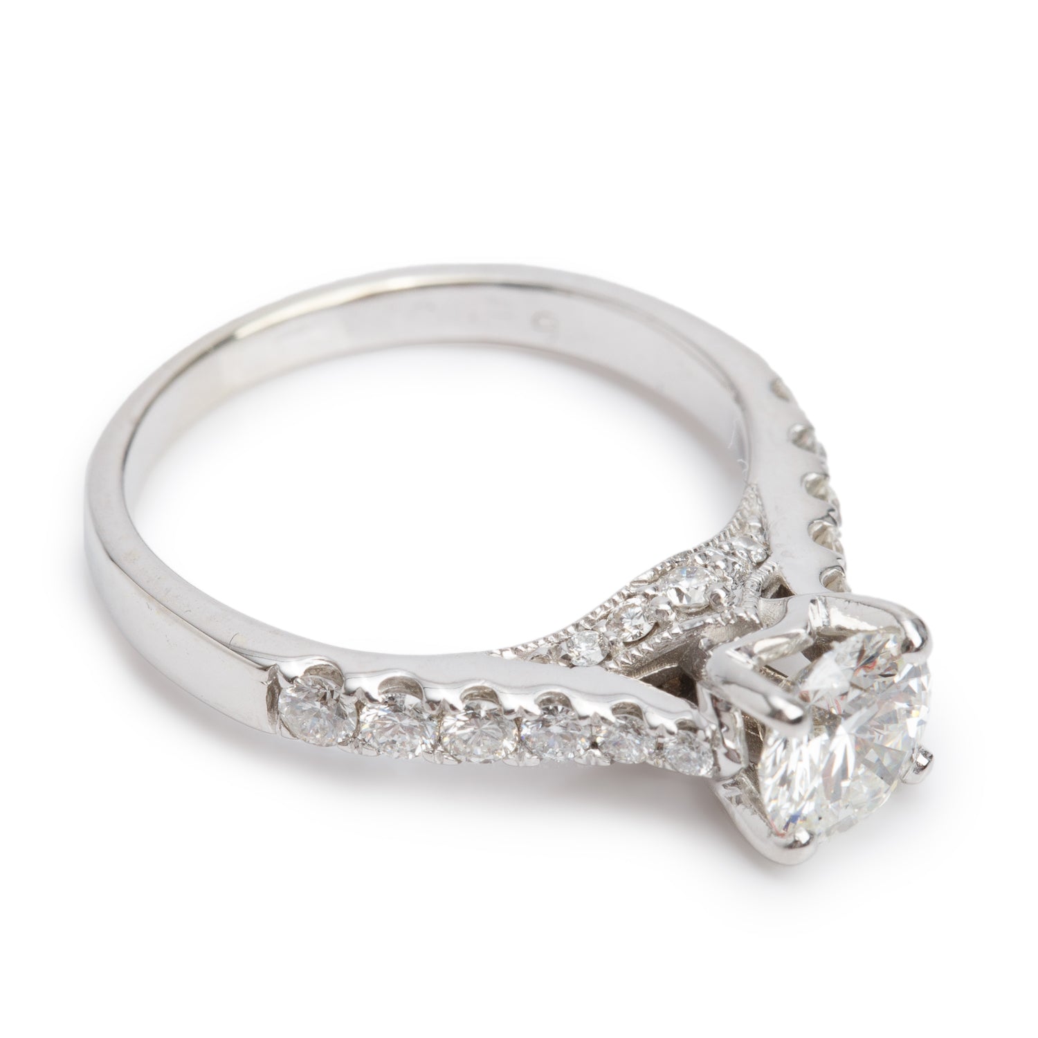 14k White Gold 0.72 ct. Round Cut Diamond Engagement Ring, Size 5 w/ GIA Certificate