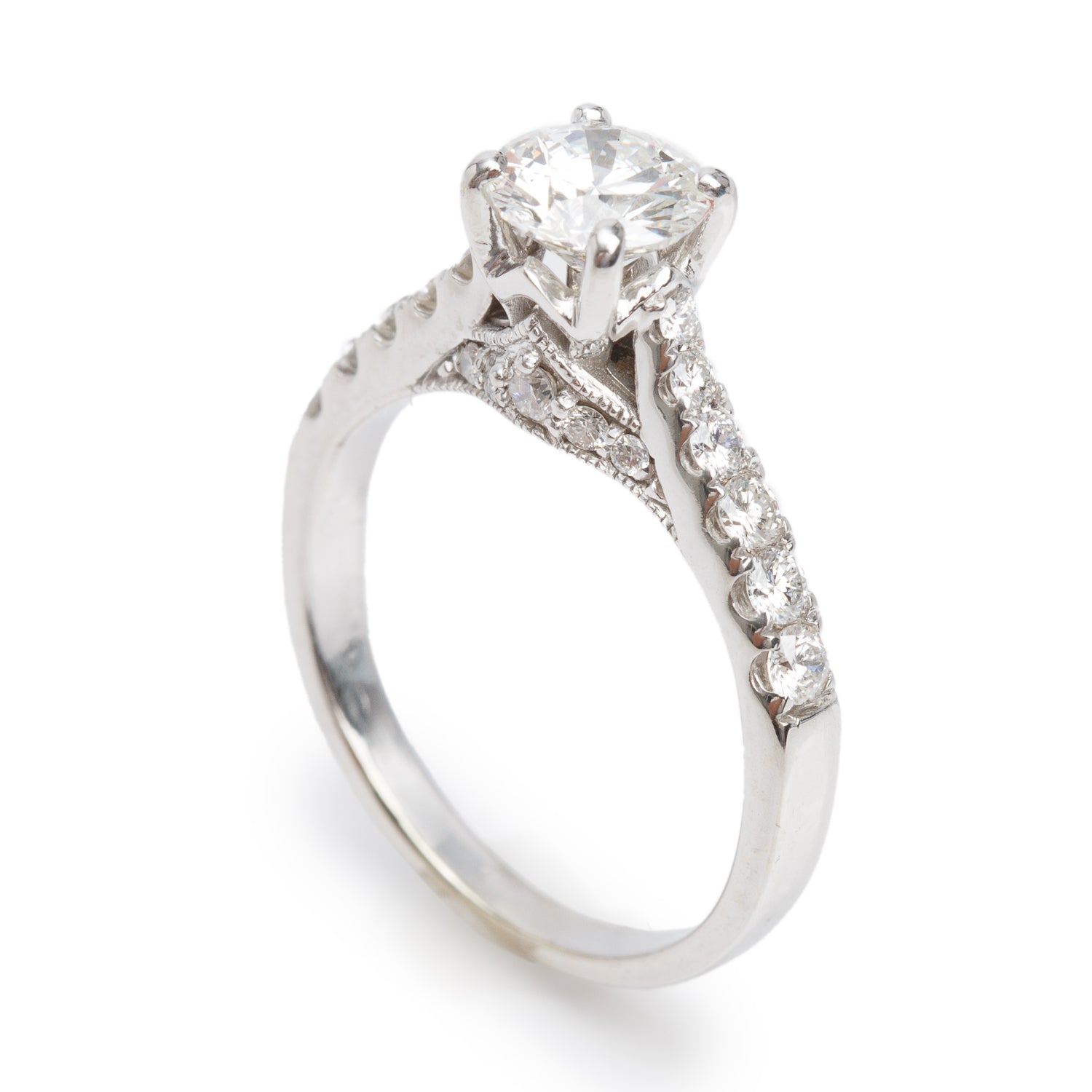 14k White Gold 0.72 ct. Round Cut Diamond Engagement Ring, Size 5 w/ GIA Certificate