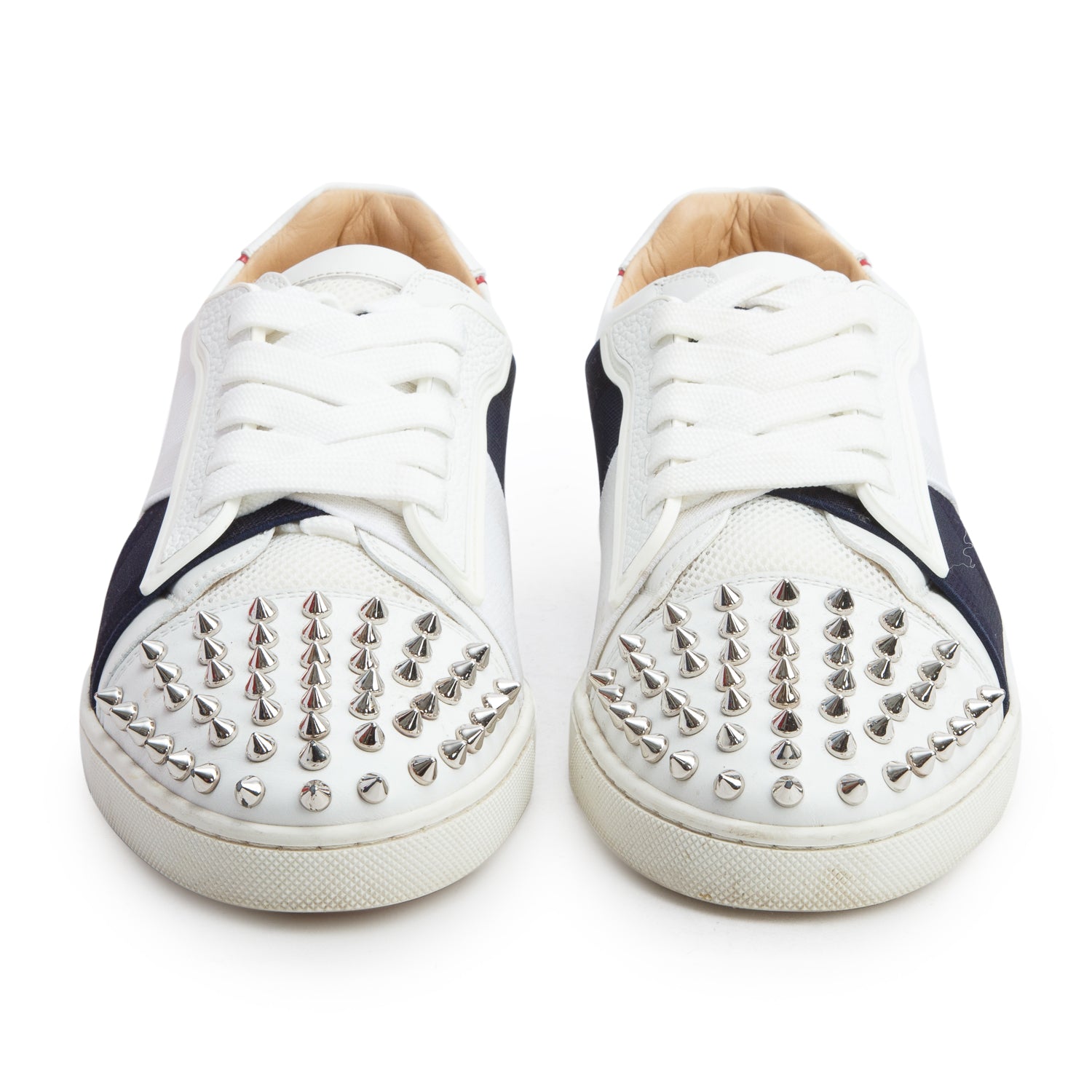 Christian Louboutin Tricolor Leather Canvas Elastikid Spike Flat Sneakers, Men's Size 40 w/ Box