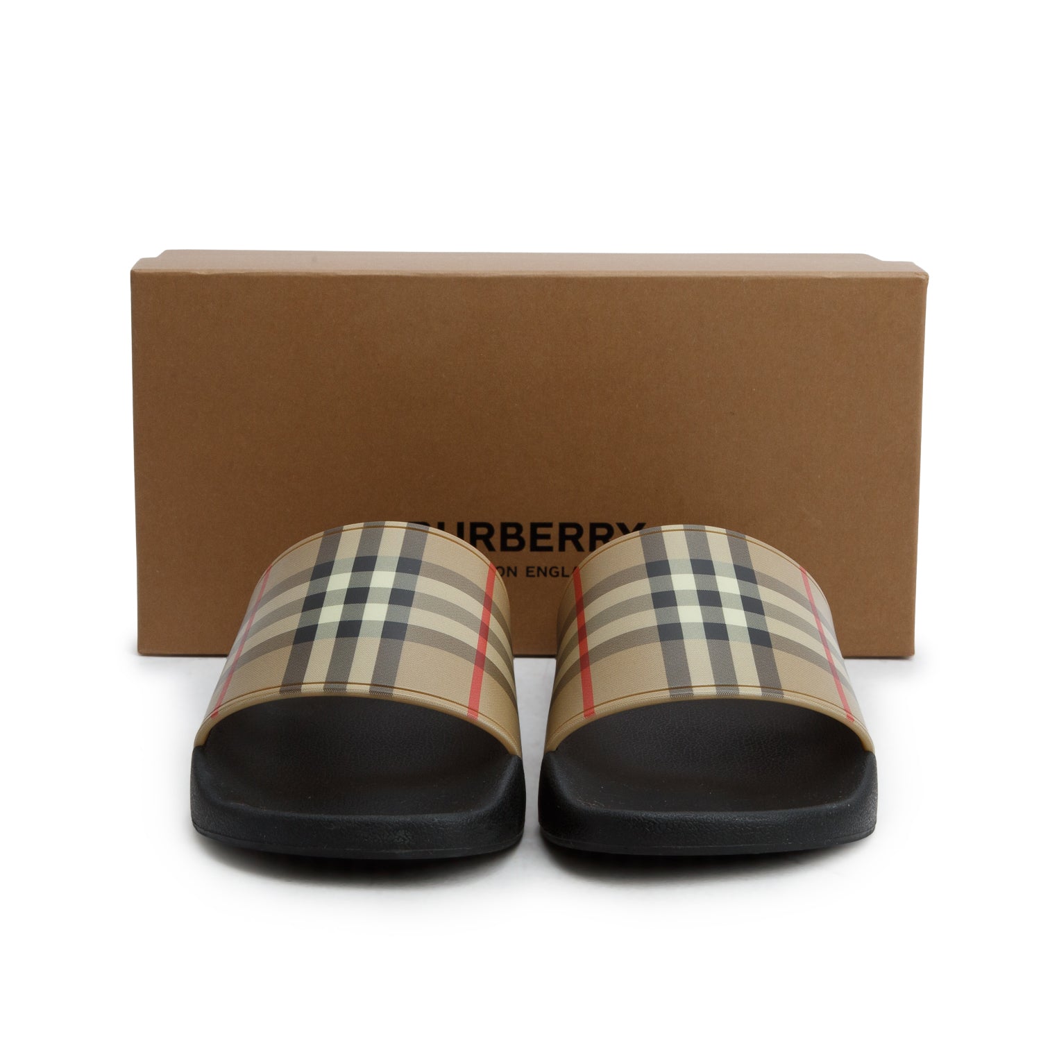 Burberry Beige Nova Check Rubber Slides, Size 41 w/ Box