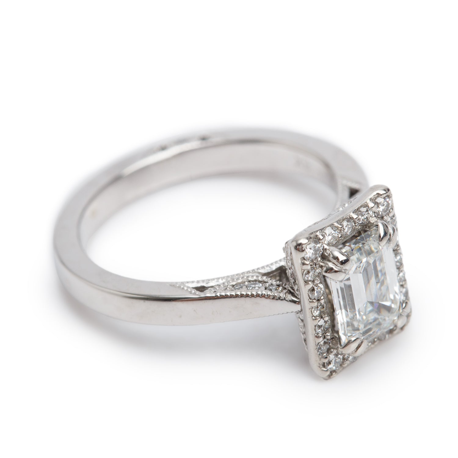 18k White Gold 1.00 ct. Emerald Cut Diamond Engagement Ring, Size 5