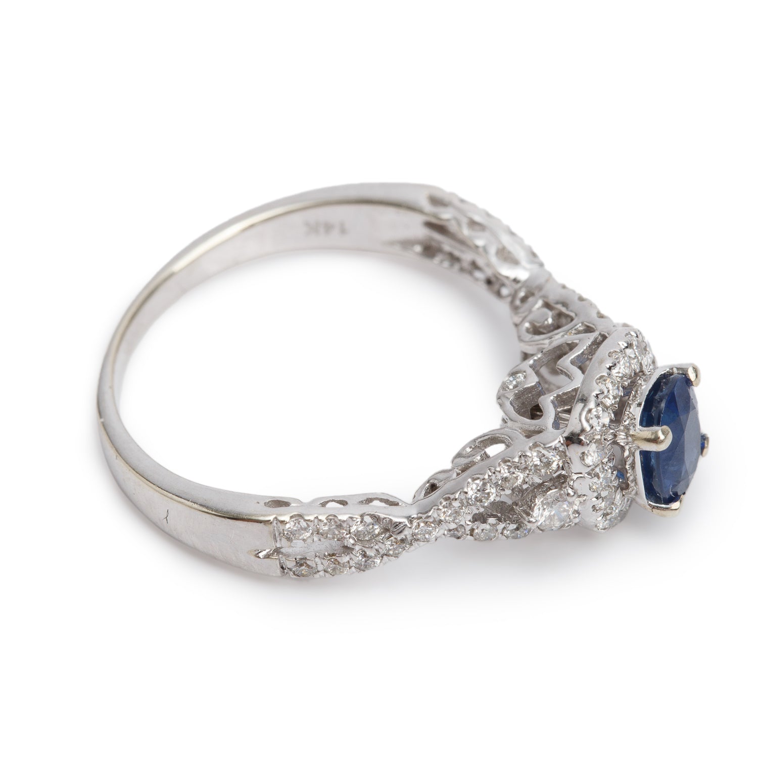 14k White Gold Blue Sapphire & Diamond Engagement Ring, Size 7