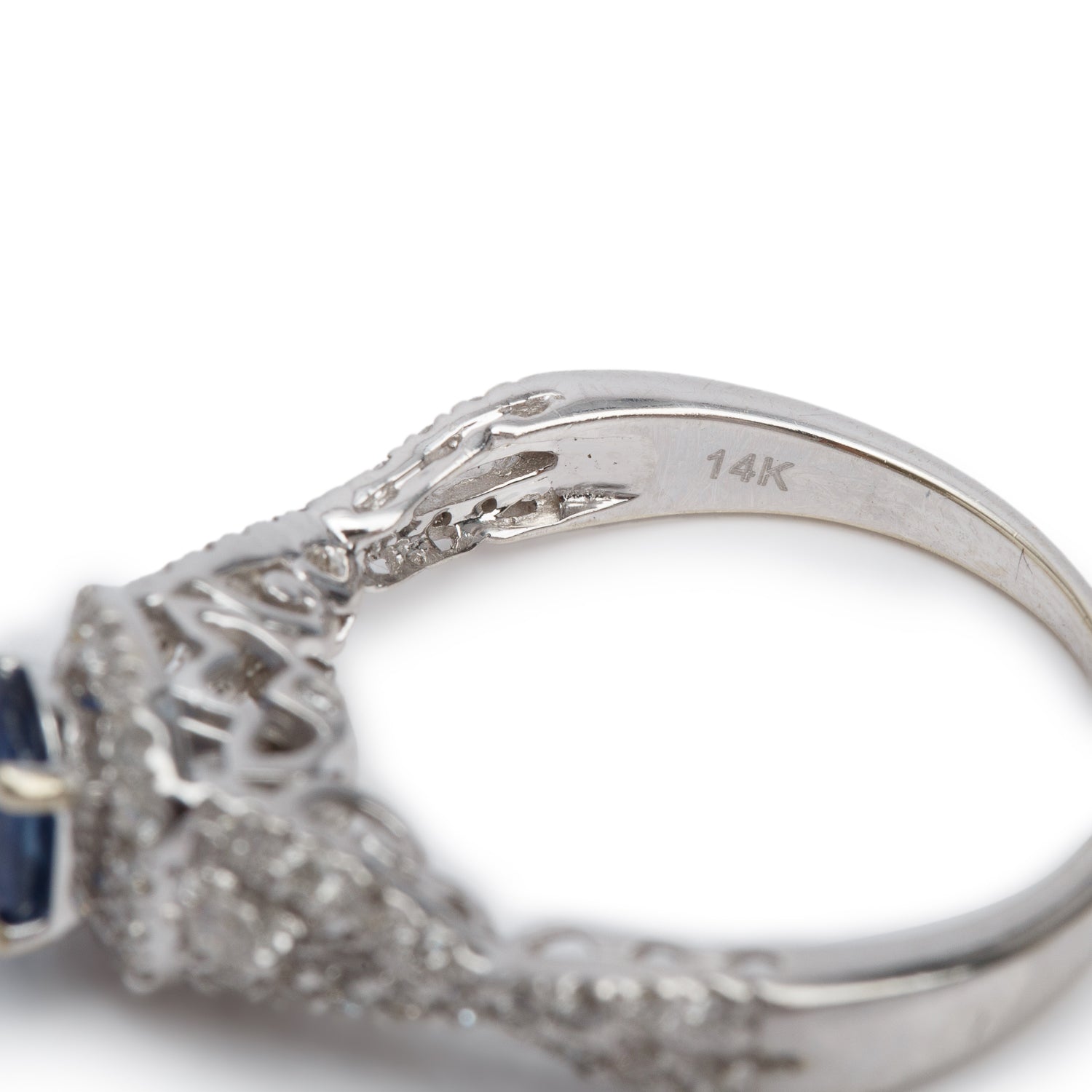 14k White Gold Blue Sapphire & Diamond Engagement Ring, Size 7