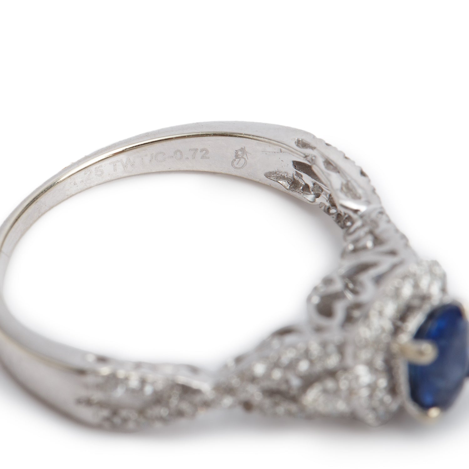 14k White Gold Blue Sapphire & Diamond Engagement Ring, Size 7