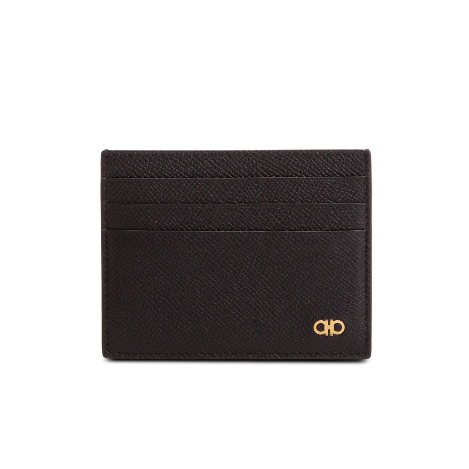 Ferragamo Black Hammered Calfskin Micro Gancio Card Holder