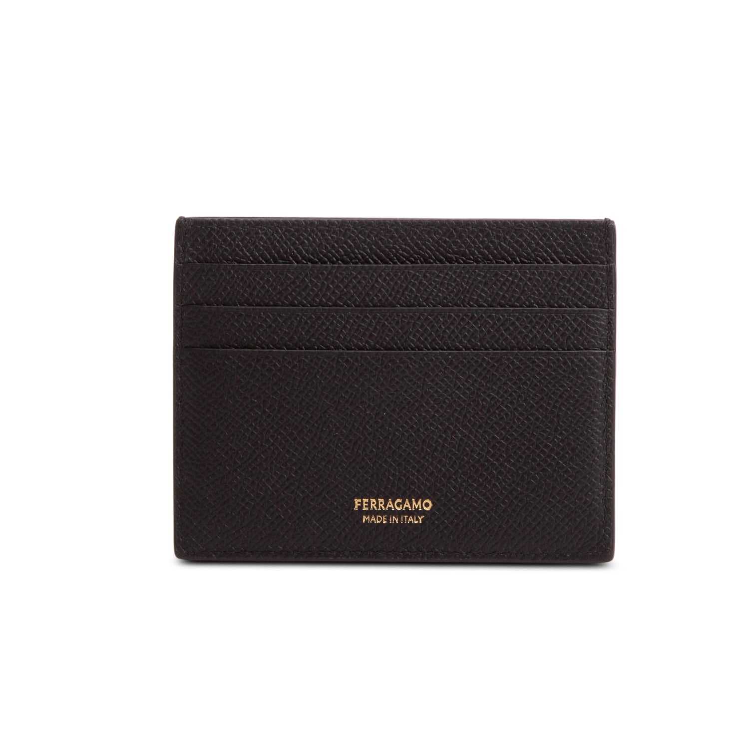 Ferragamo Black Hammered Calfskin Micro Gancio Card Holder