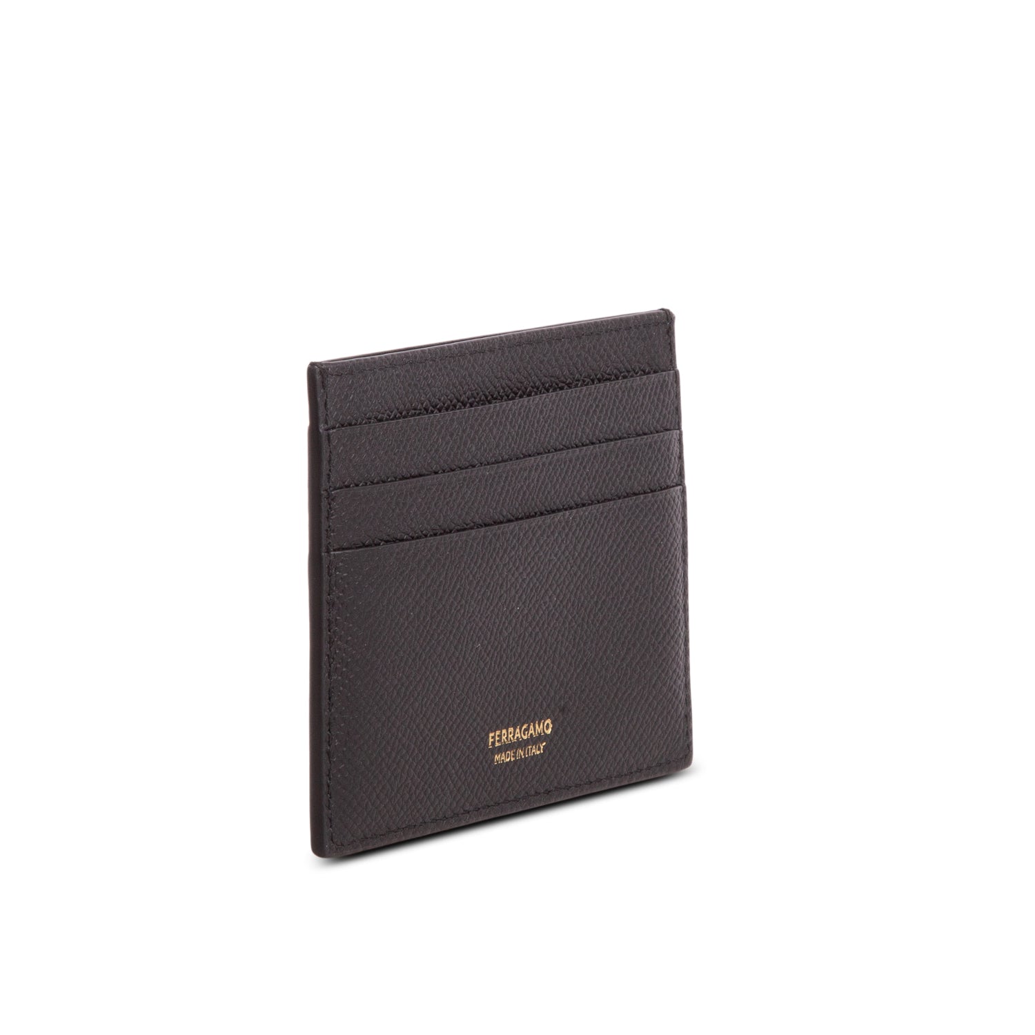 Ferragamo Black Hammered Calfskin Micro Gancio Card Holder