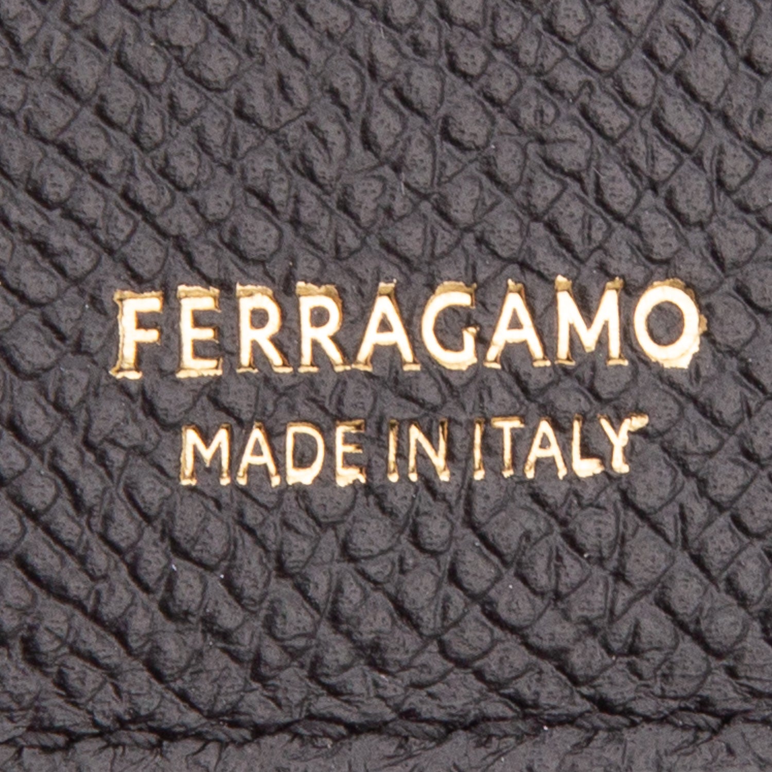 Ferragamo Black Hammered Calfskin Micro Gancio Card Holder