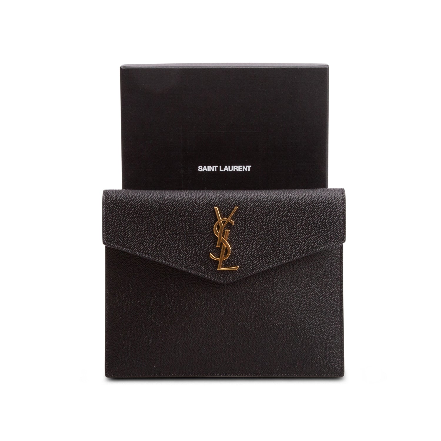 Saint Laurent 2021 Black Grain de Poudre Envelope Pouch w/ Box