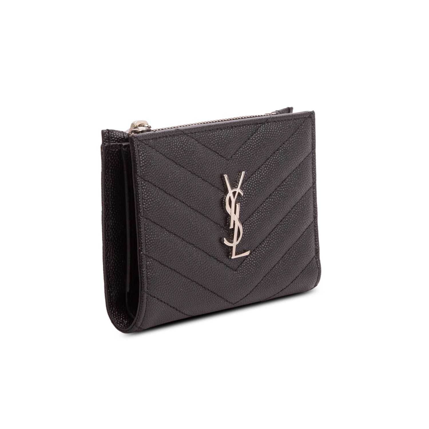 Saint Laurent 2022 Black Grain de Poudre Cassandre Matelasse Fragments Bi-Fold Wallet w/ Box & Receipt