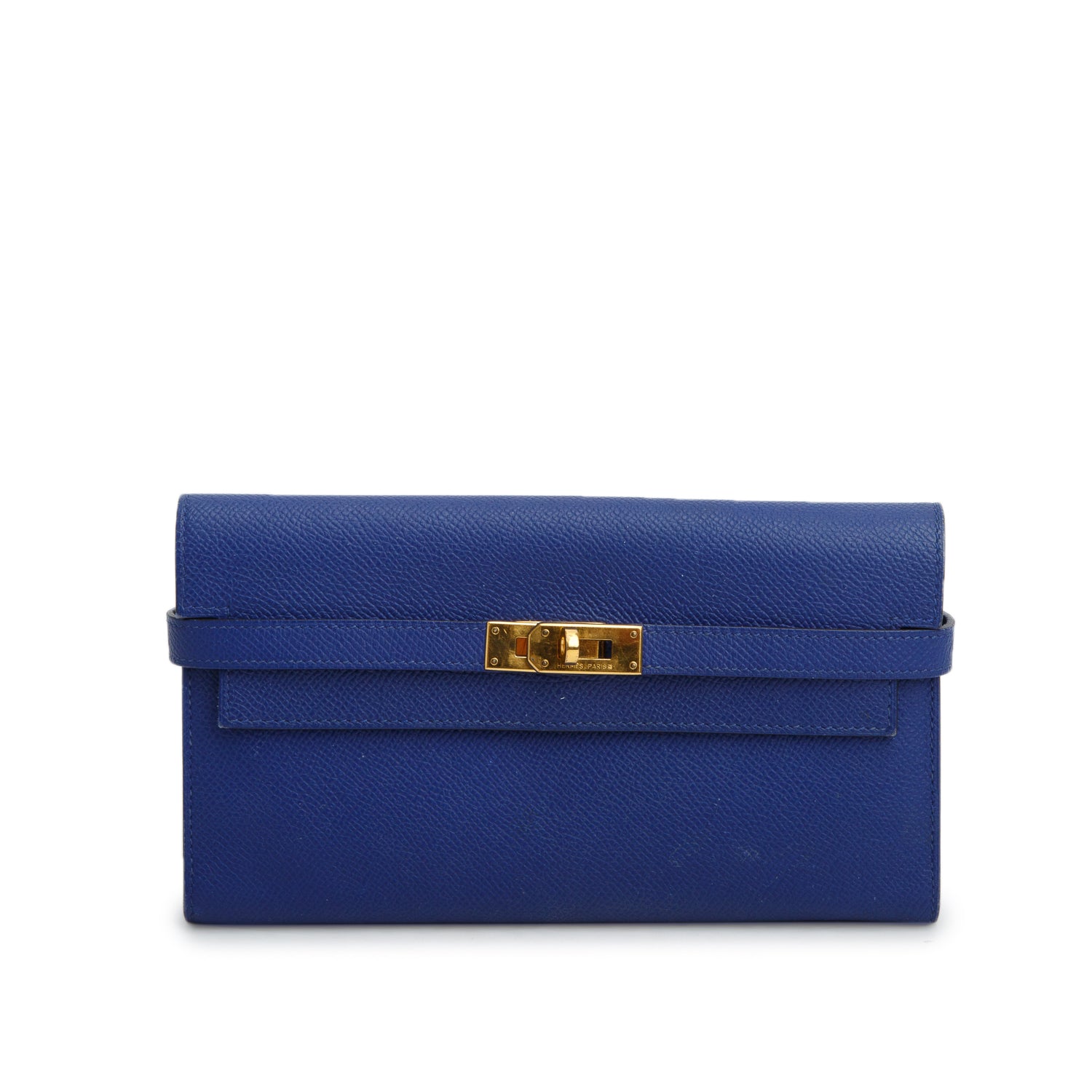 Hermes Bleu Royal Epsom Leather Kelly Wallet To Go w/ Strap