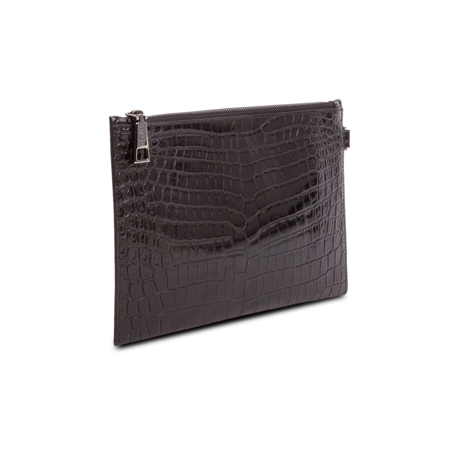 Versace Black Shiny Croc Embossed Calfskin Wristlet