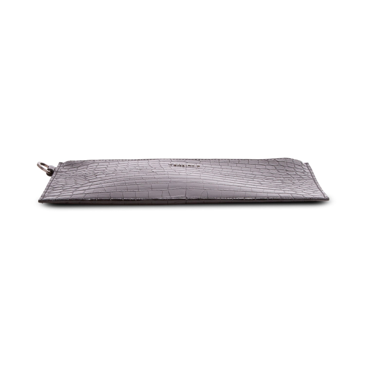 Versace Black Shiny Croc Embossed Calfskin Wristlet