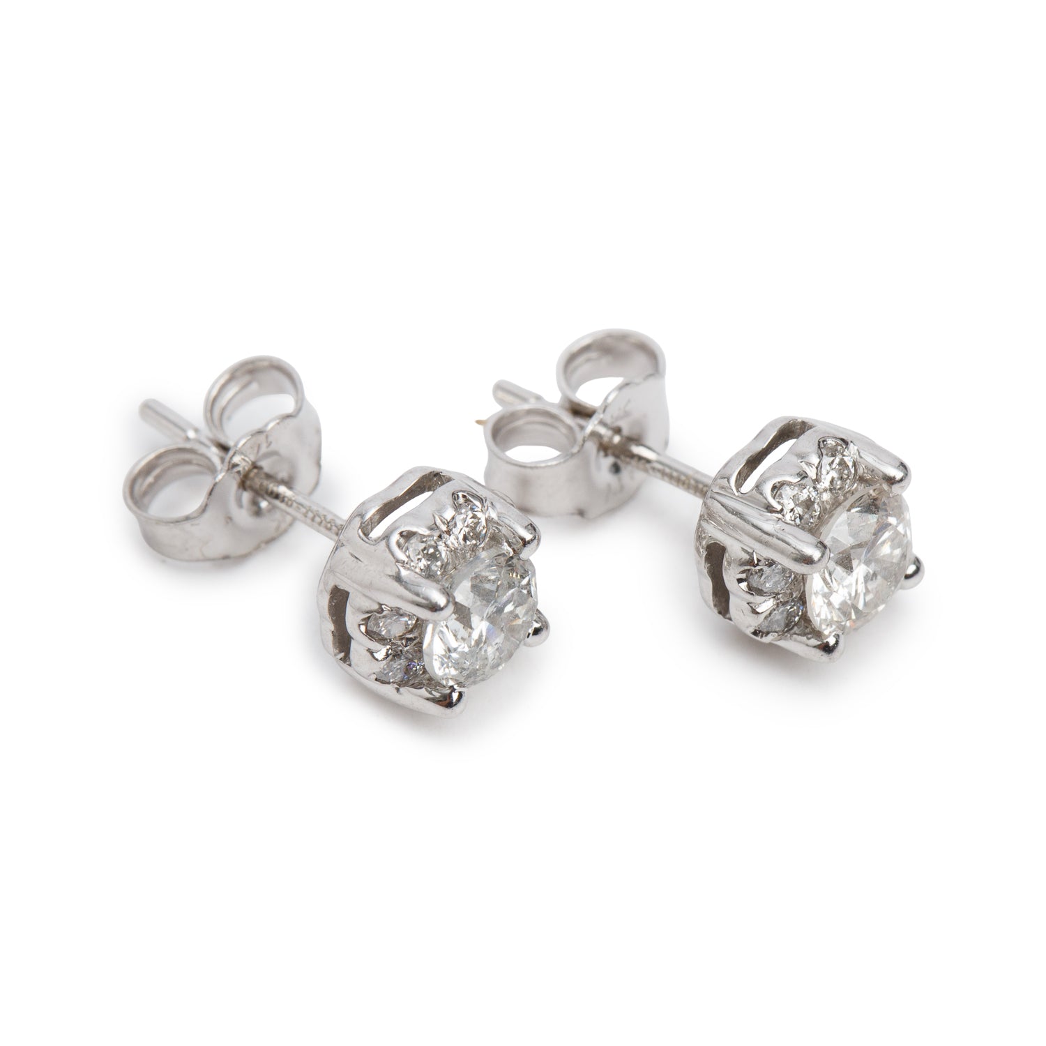 14k White Gold 1.03 tcw. Diamond Stud Earrings