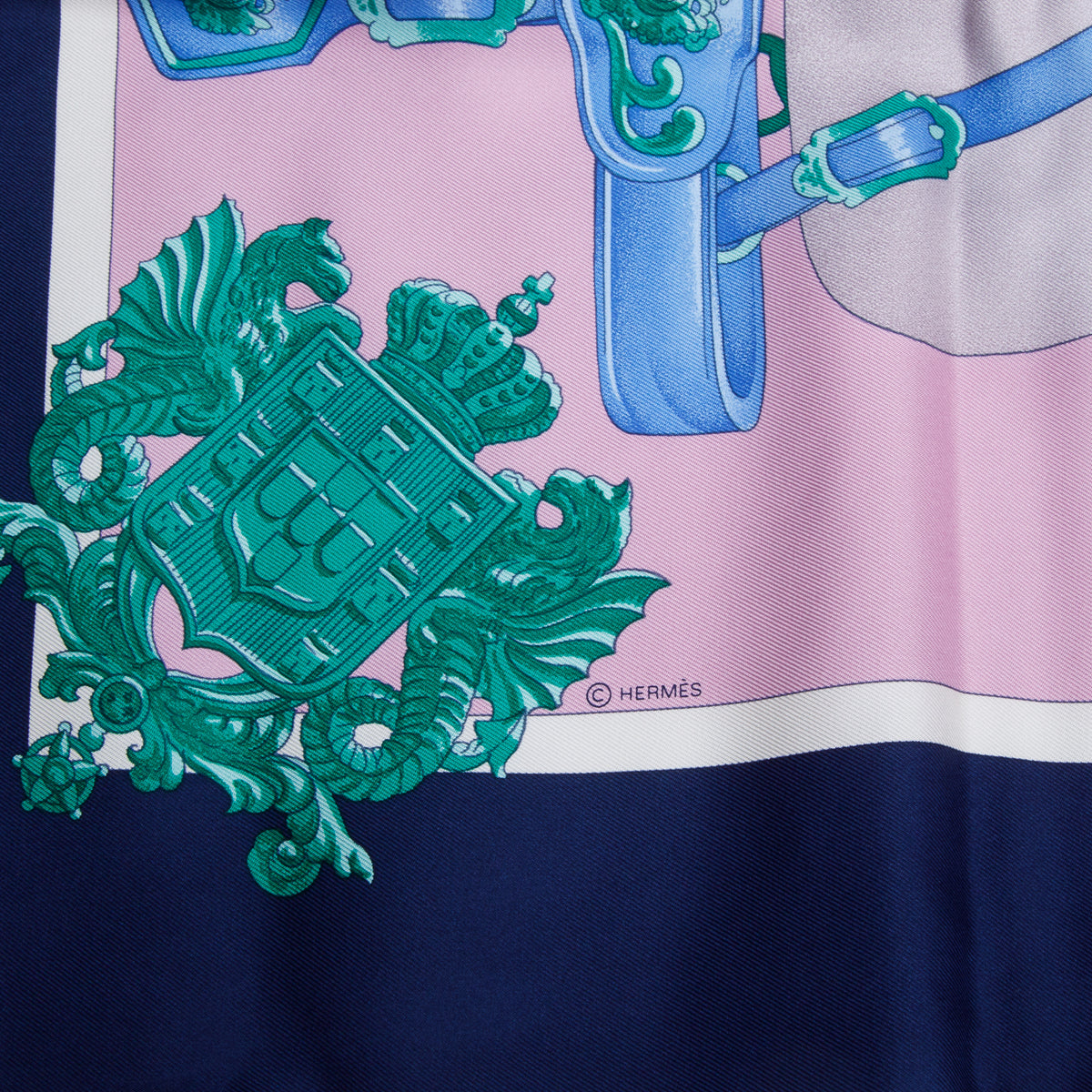 Hermes Blue & Multicolor 'Harnais de Cour' Silk Scarf 90 w/ Box & Receipt