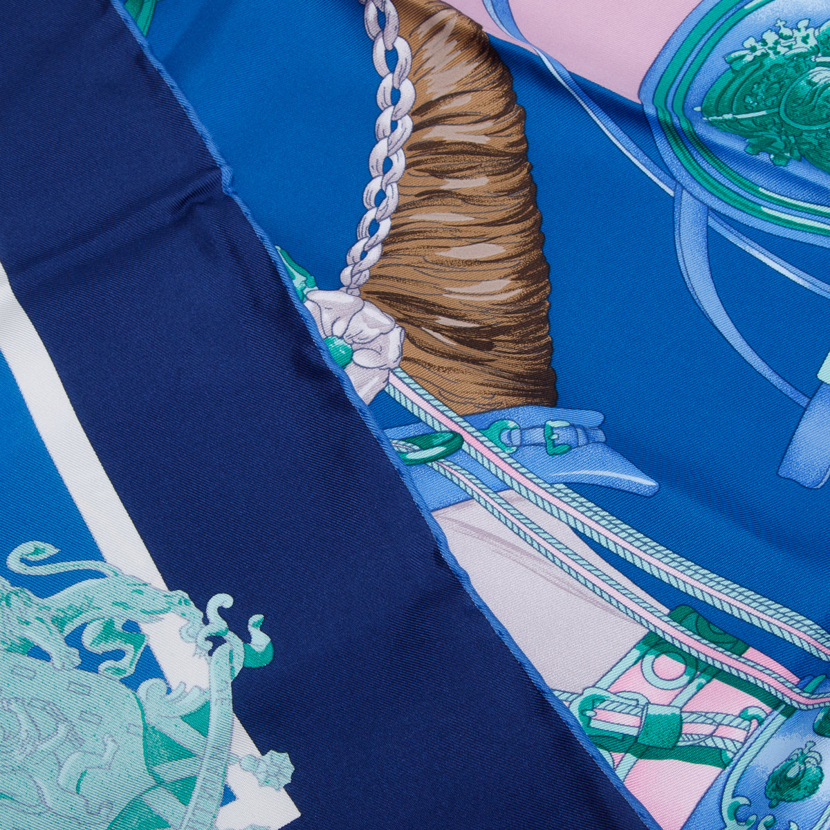 Hermes Blue & Multicolor 'Harnais de Cour' Silk Scarf 90 w/ Box & Receipt