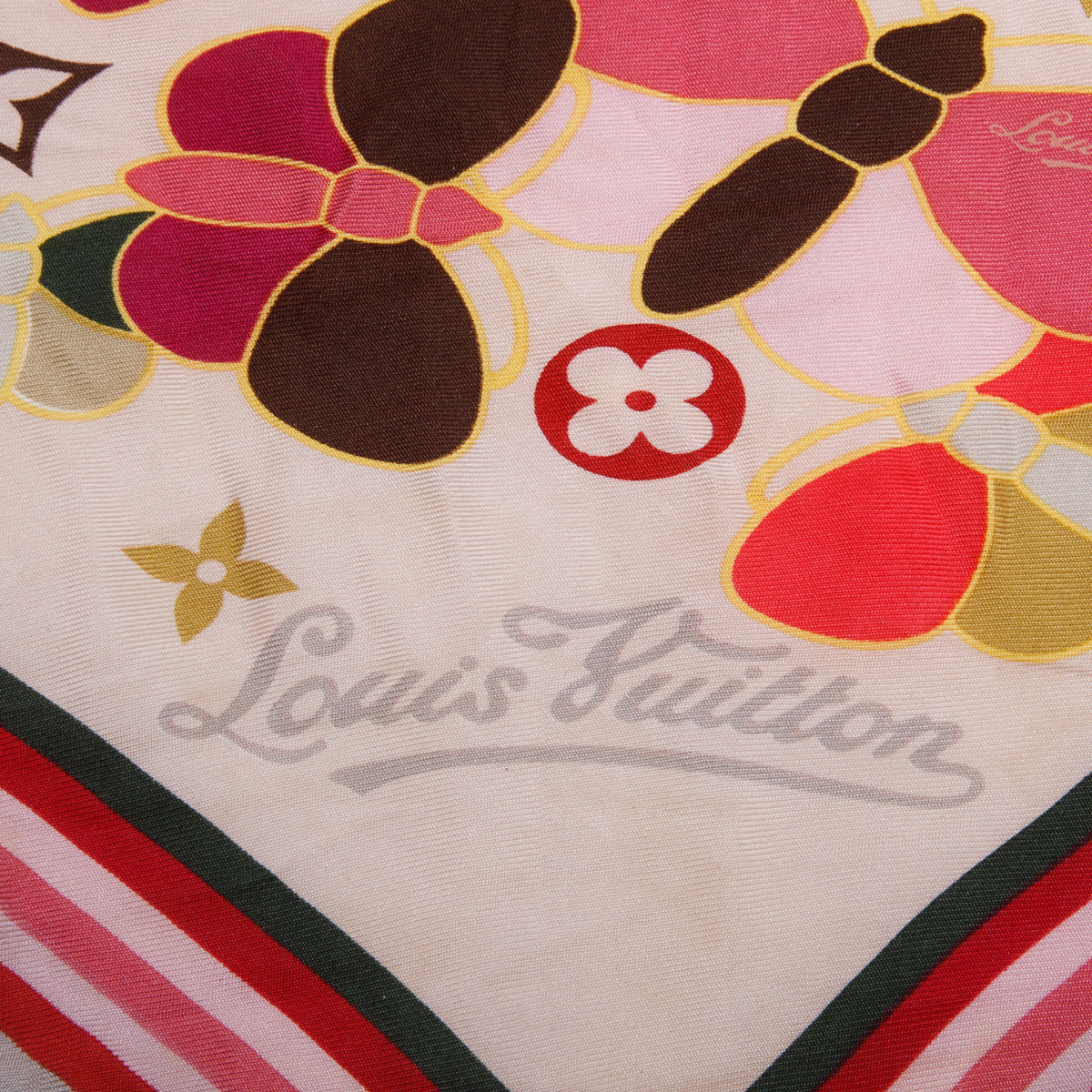 Louis Vuitton Pink Monogram Multicolor Butterfly Motif Square Silk Scarf w/ Box