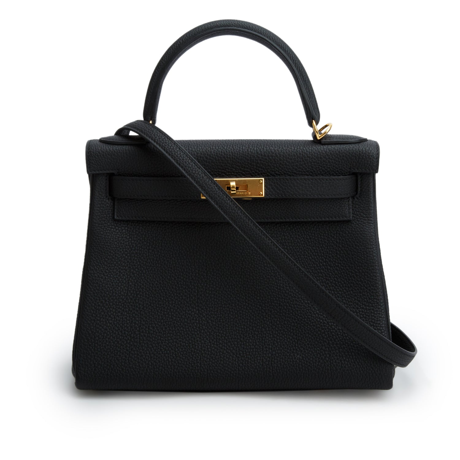 Hermes 2022 Noir Veau Togo Kelly II Retourne 28 w/ Box, Receipt & Strap