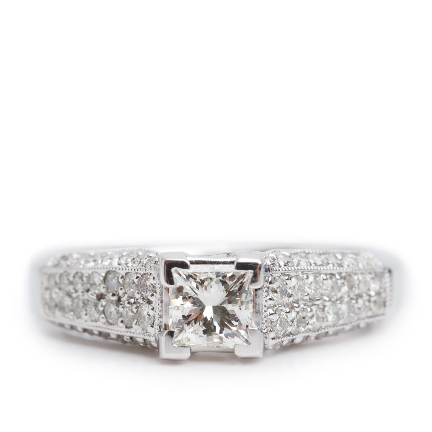 14k White Gold 0.36 ct. Princess Cut Diamond Engagement Ring, Size 7