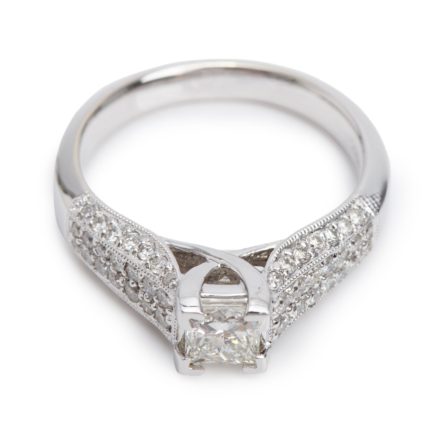 14k White Gold 0.36 ct. Princess Cut Diamond Engagement Ring, Size 7