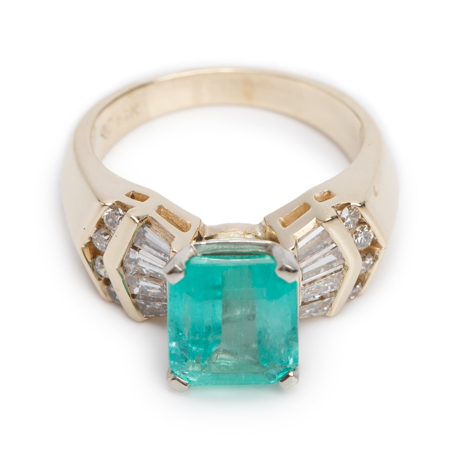 14k Yellow Gold Emerald & Diamond Ring, Size 5.25