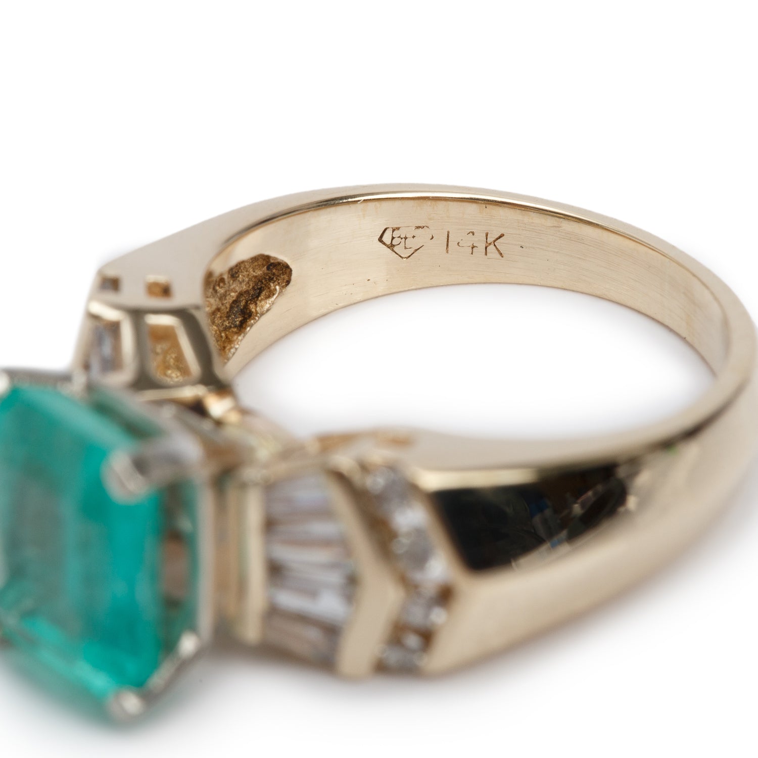 14k Yellow Gold Emerald & Diamond Ring, Size 5.25