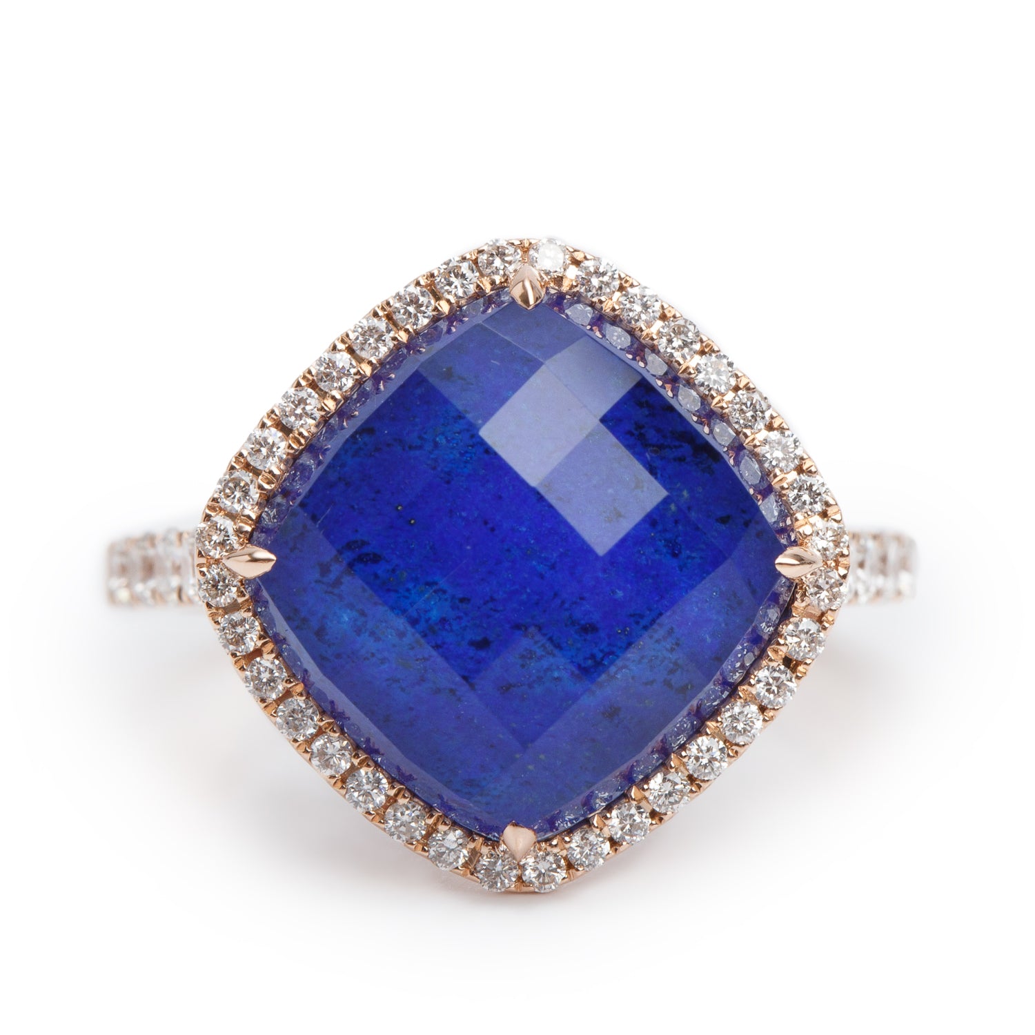 18k Rose Gold Lapis doublet Quartz & Diamond Ring, Size 5