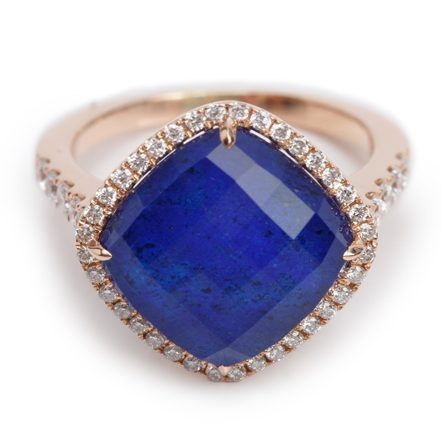 18k Rose Gold Lapis doublet Quartz & Diamond Ring, Size 5