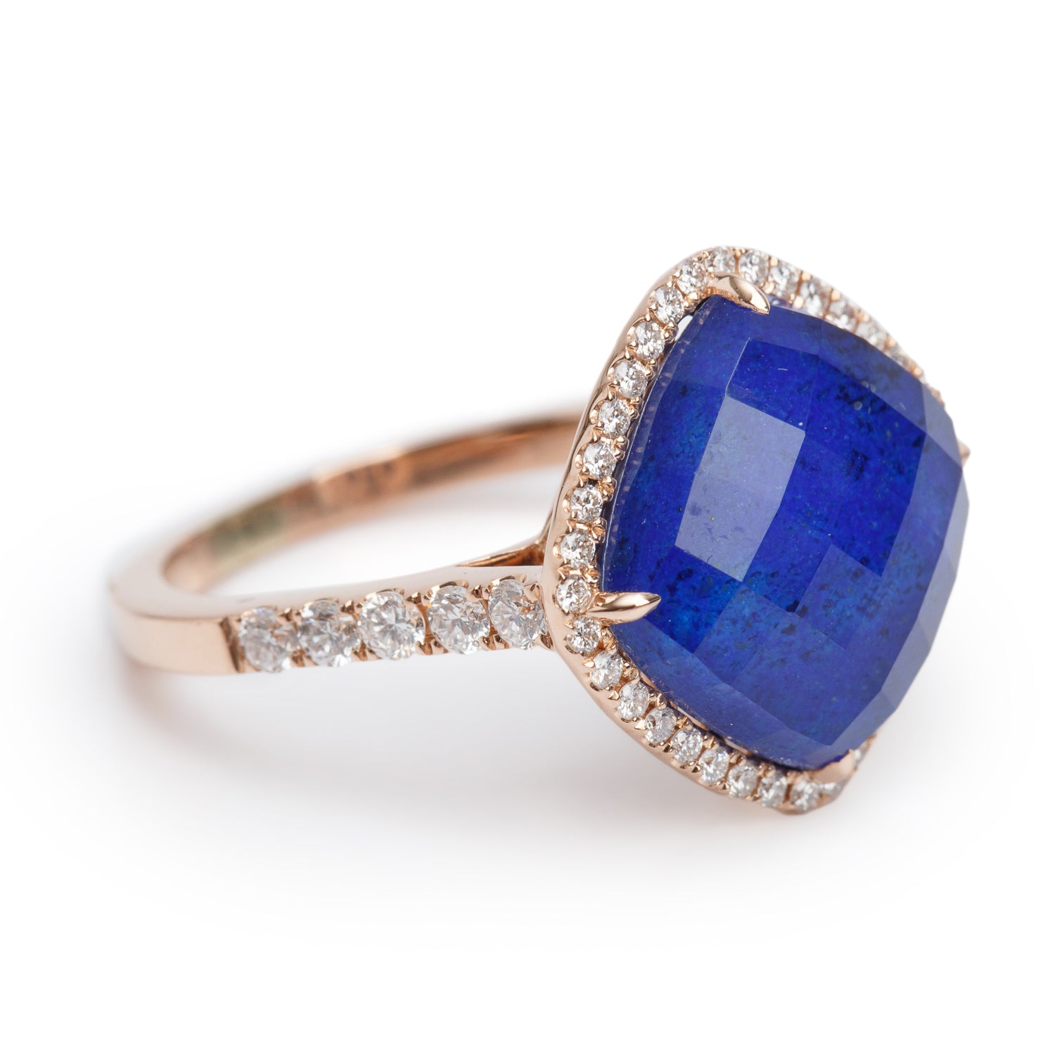 18k Rose Gold Lapis doublet Quartz & Diamond Ring, Size 5