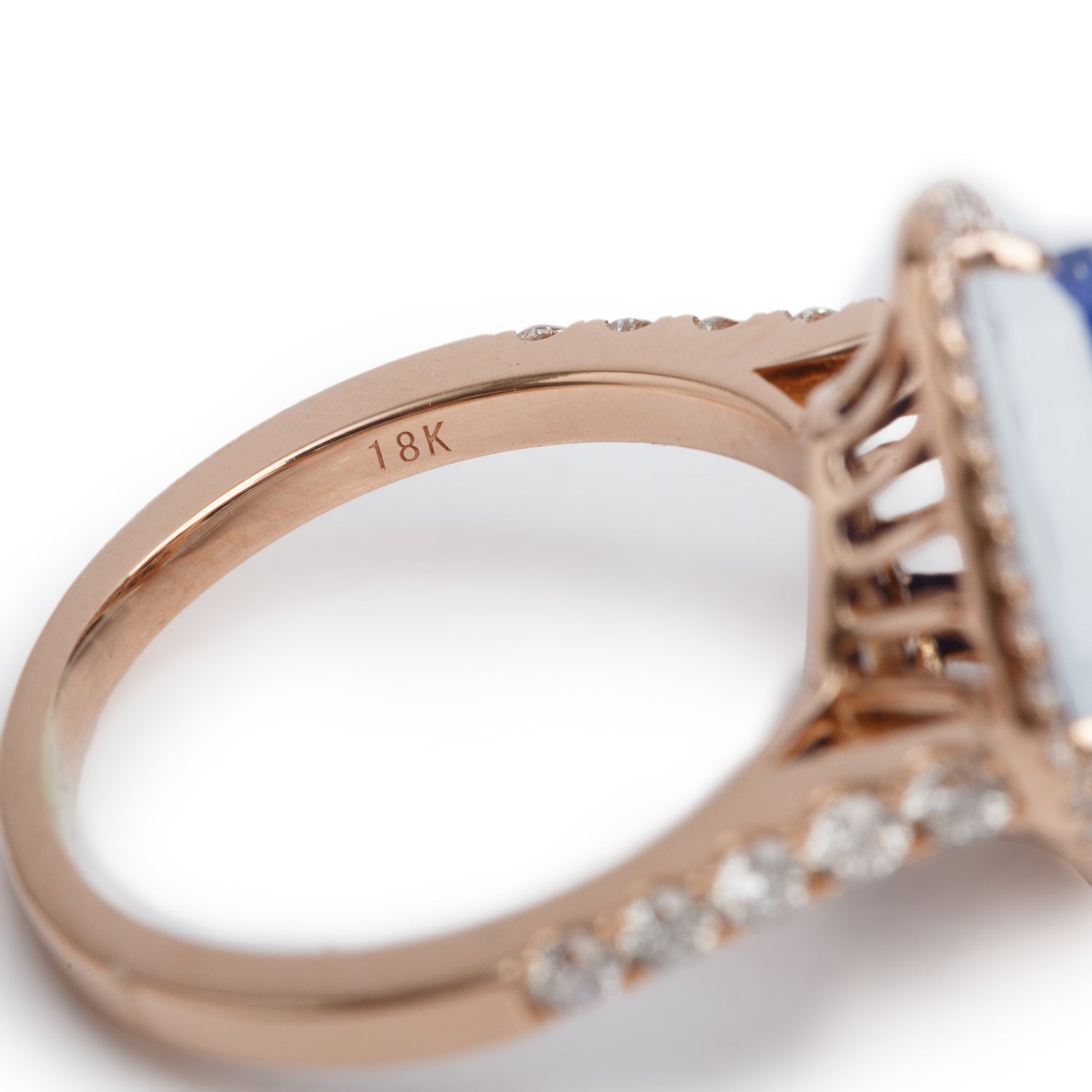18k Rose Gold Lapis doublet Quartz & Diamond Ring, Size 5