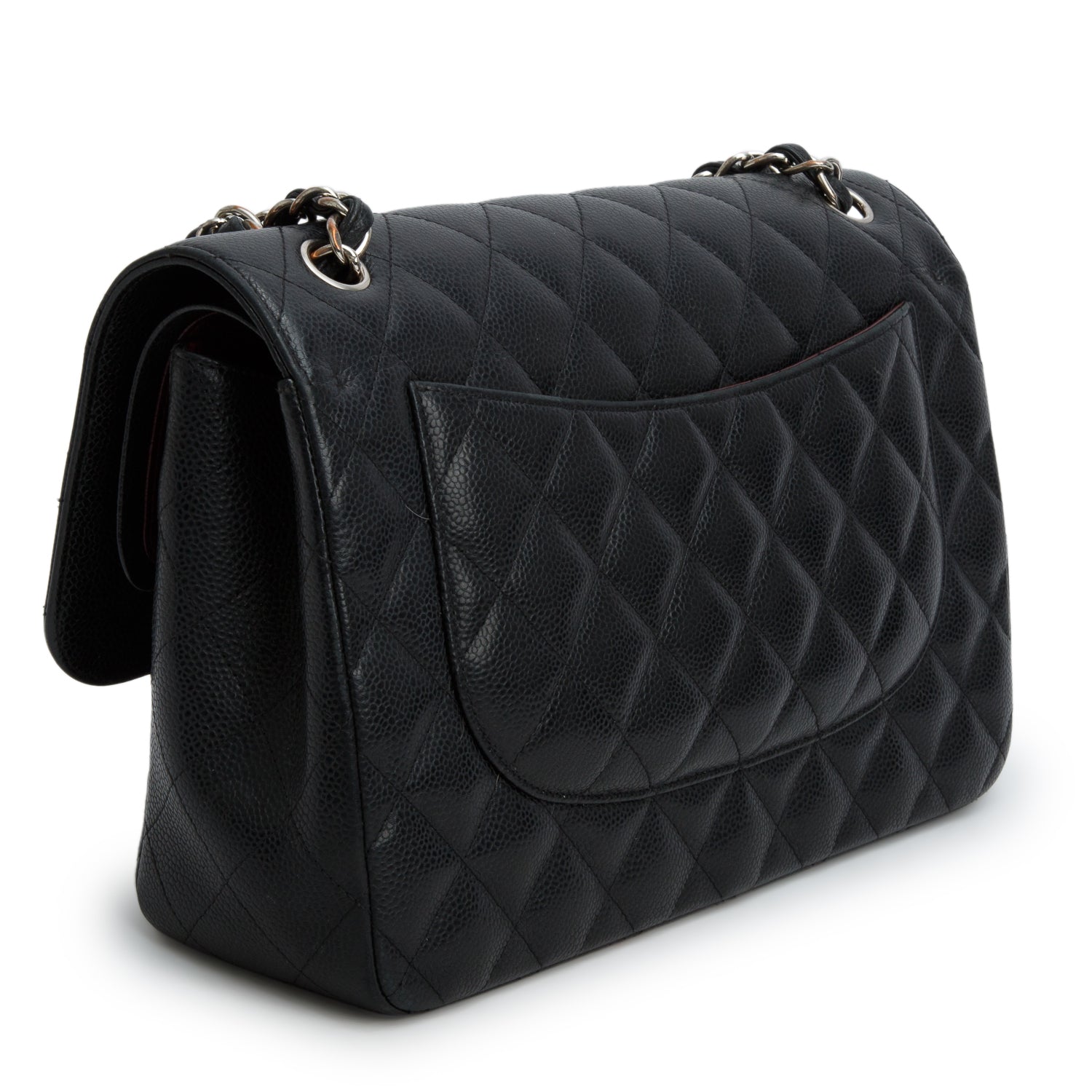 Chanel Black Caviar Quilted Leather Classic Jumbo Double Flap Bag w/ Box & Authenticity Card