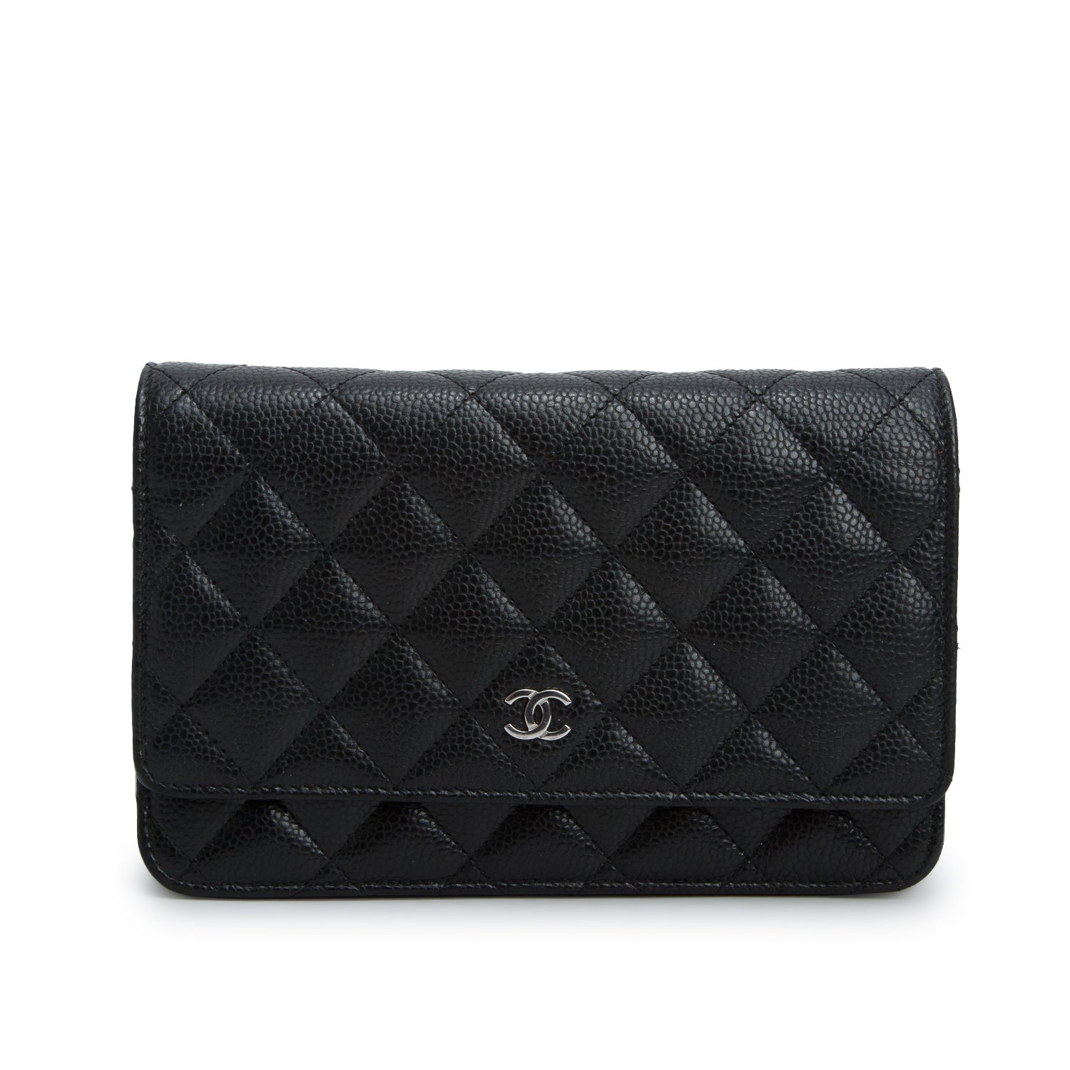 Chanel Black Caviar Quilted Classic Wallet on Chain w/ Box