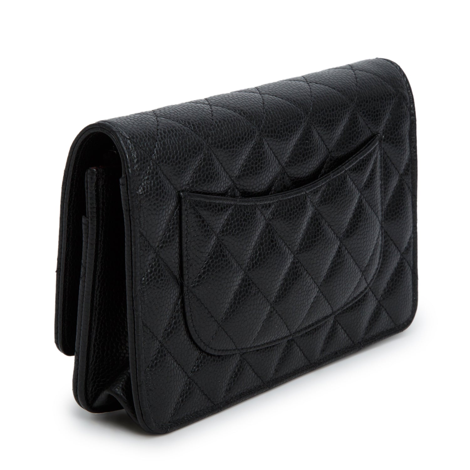 Chanel Black Caviar Quilted Classic Wallet on Chain w/ Box