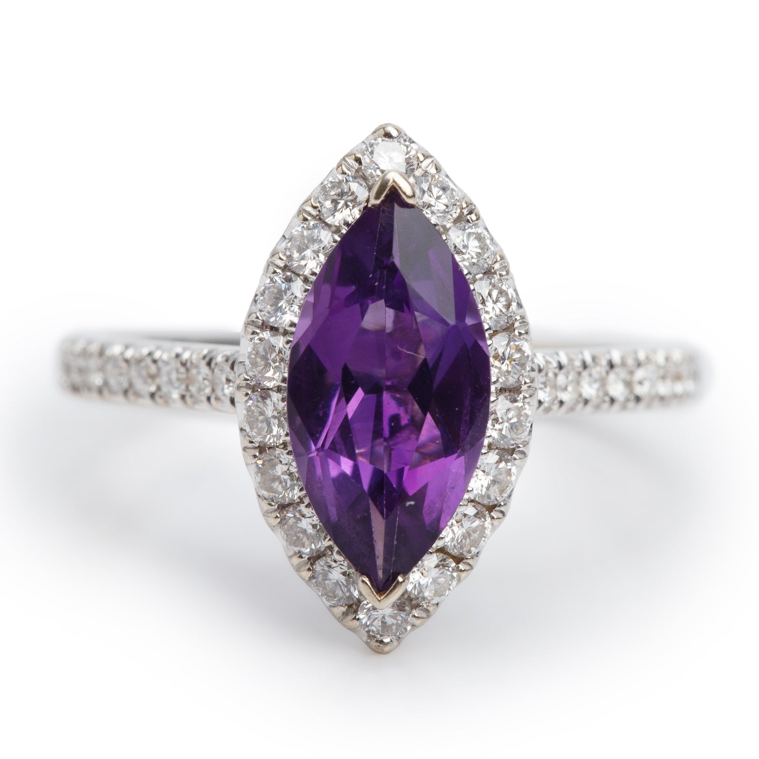 18k White Gold Amethyst & Diamond Ring, Size 6.5