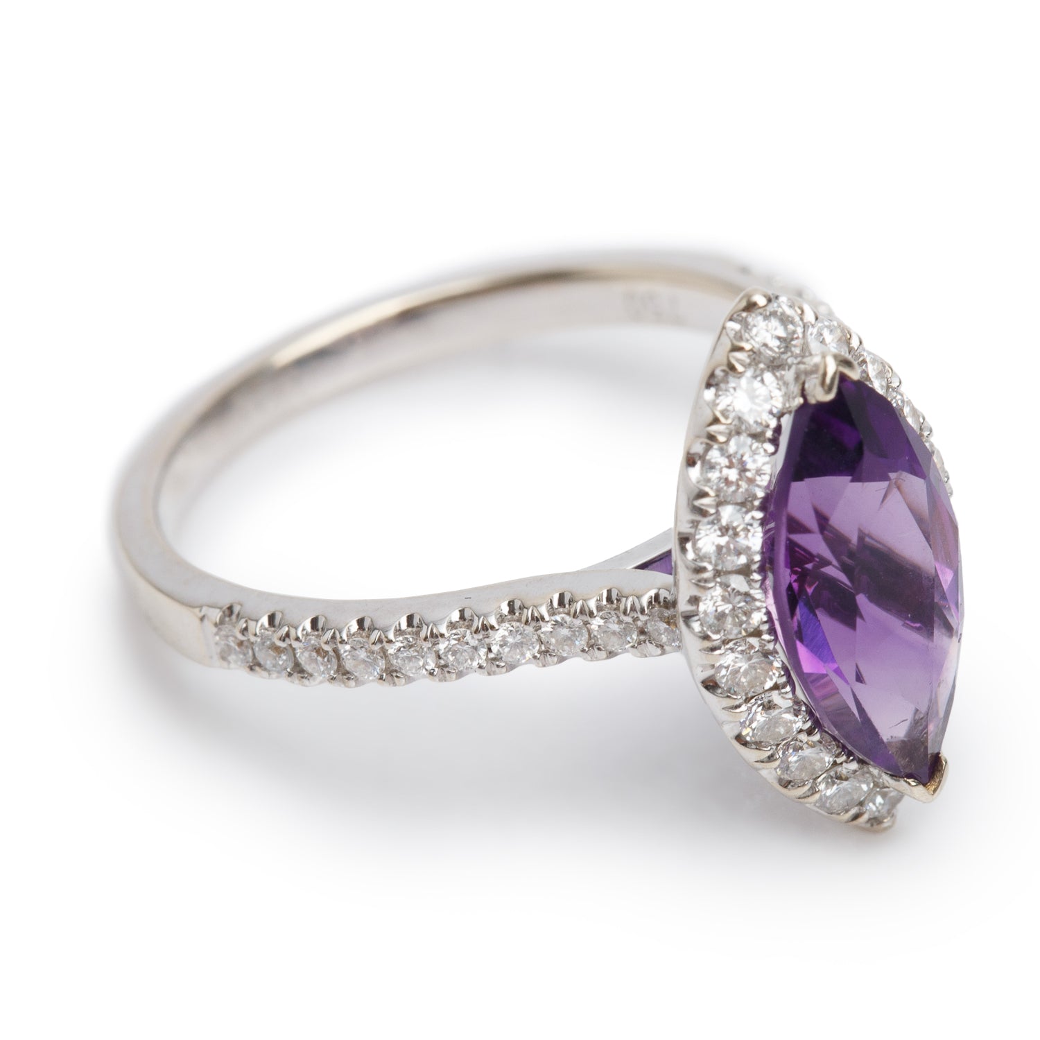 18k White Gold Amethyst & Diamond Ring, Size 6.5