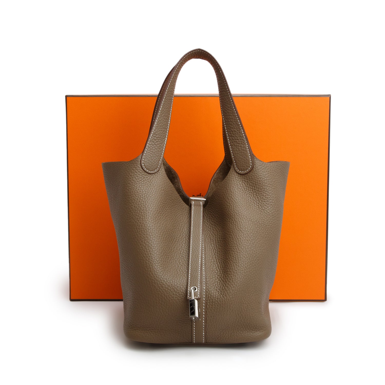 Hermes 2021 Etoupe Taurillon Clemence Picotin Lock 22 w/ Box