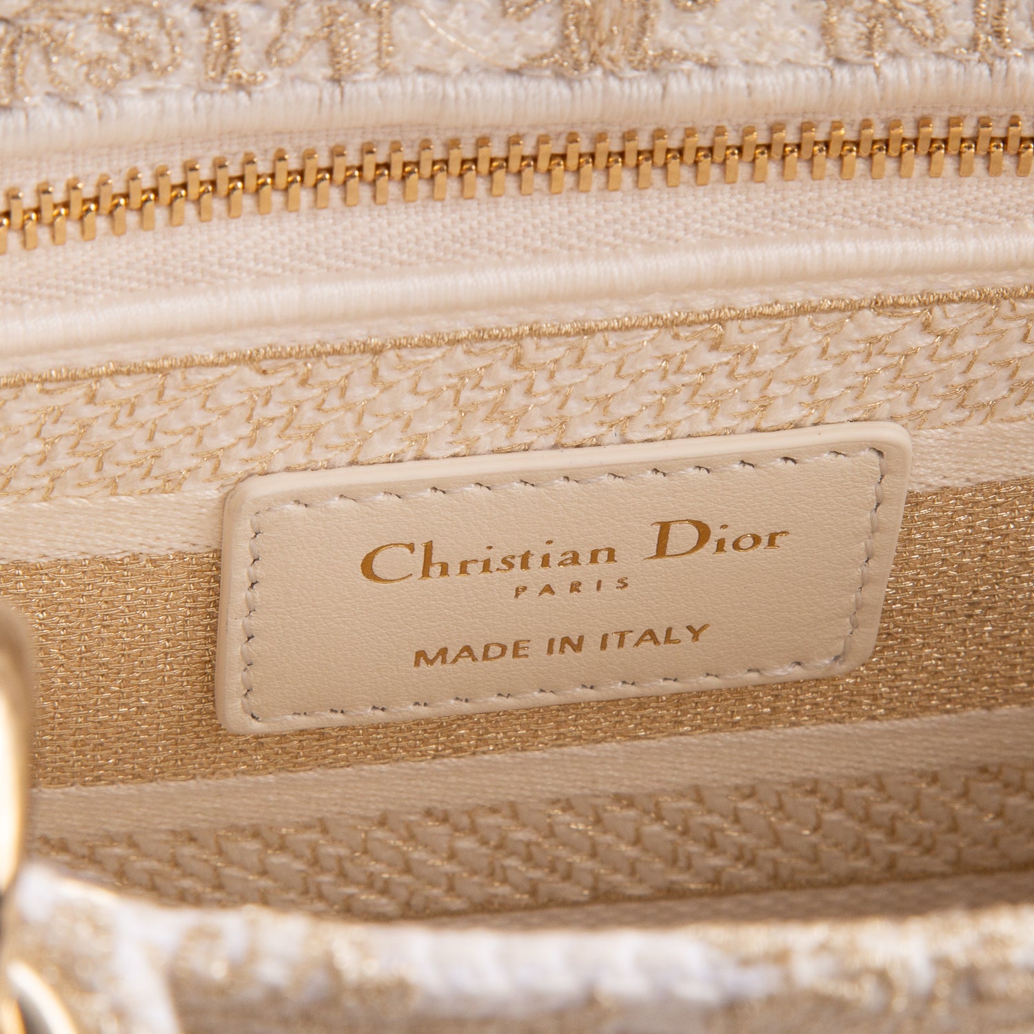 Christian Dior 2025 White & Gold Canvas Dioresque Embroidered Small Lady D-Lite w/ Box, Receipt & Strap