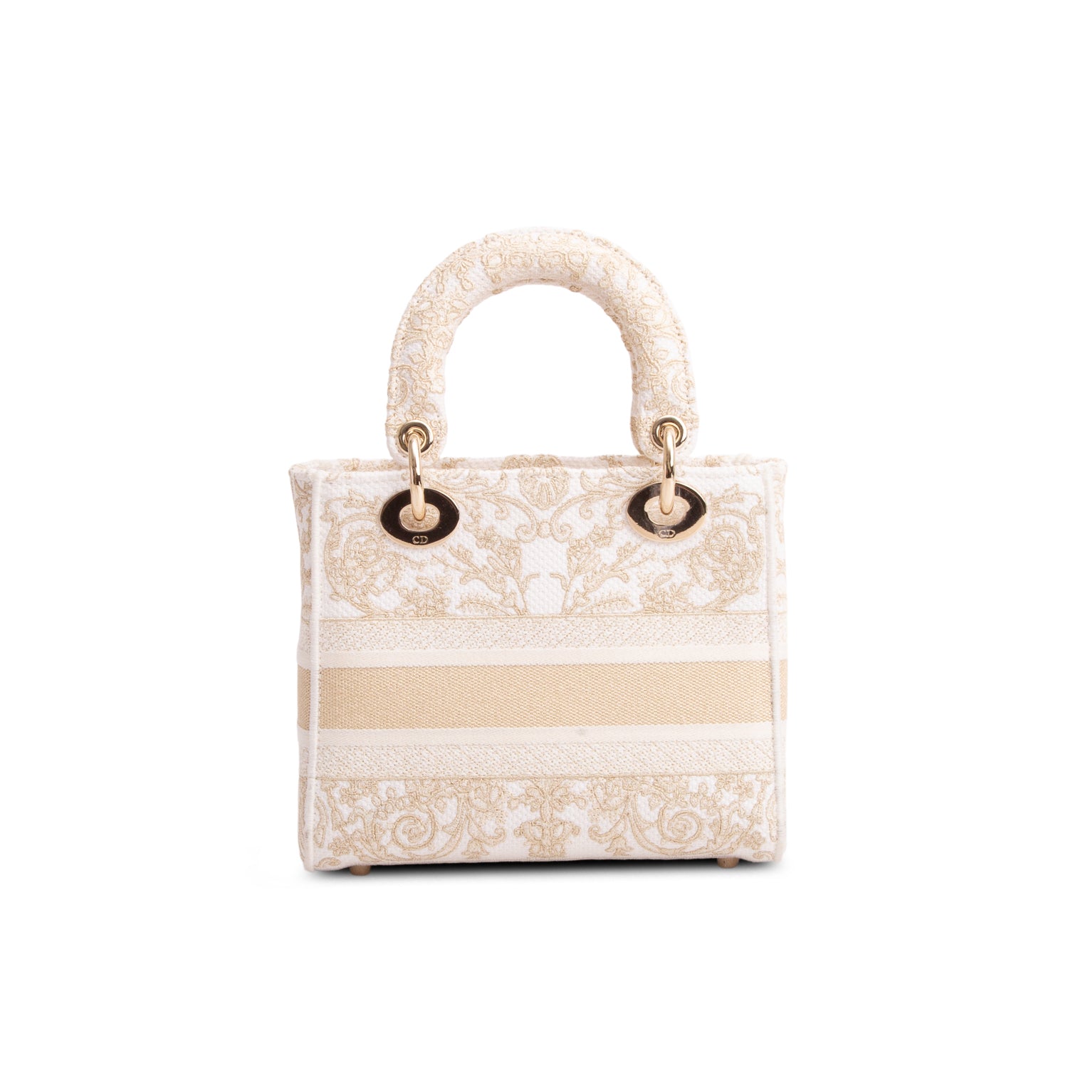 Christian Dior 2025 White & Gold Canvas Dioresque Embroidered Small Lady D-Lite w/ Box, Receipt & Strap