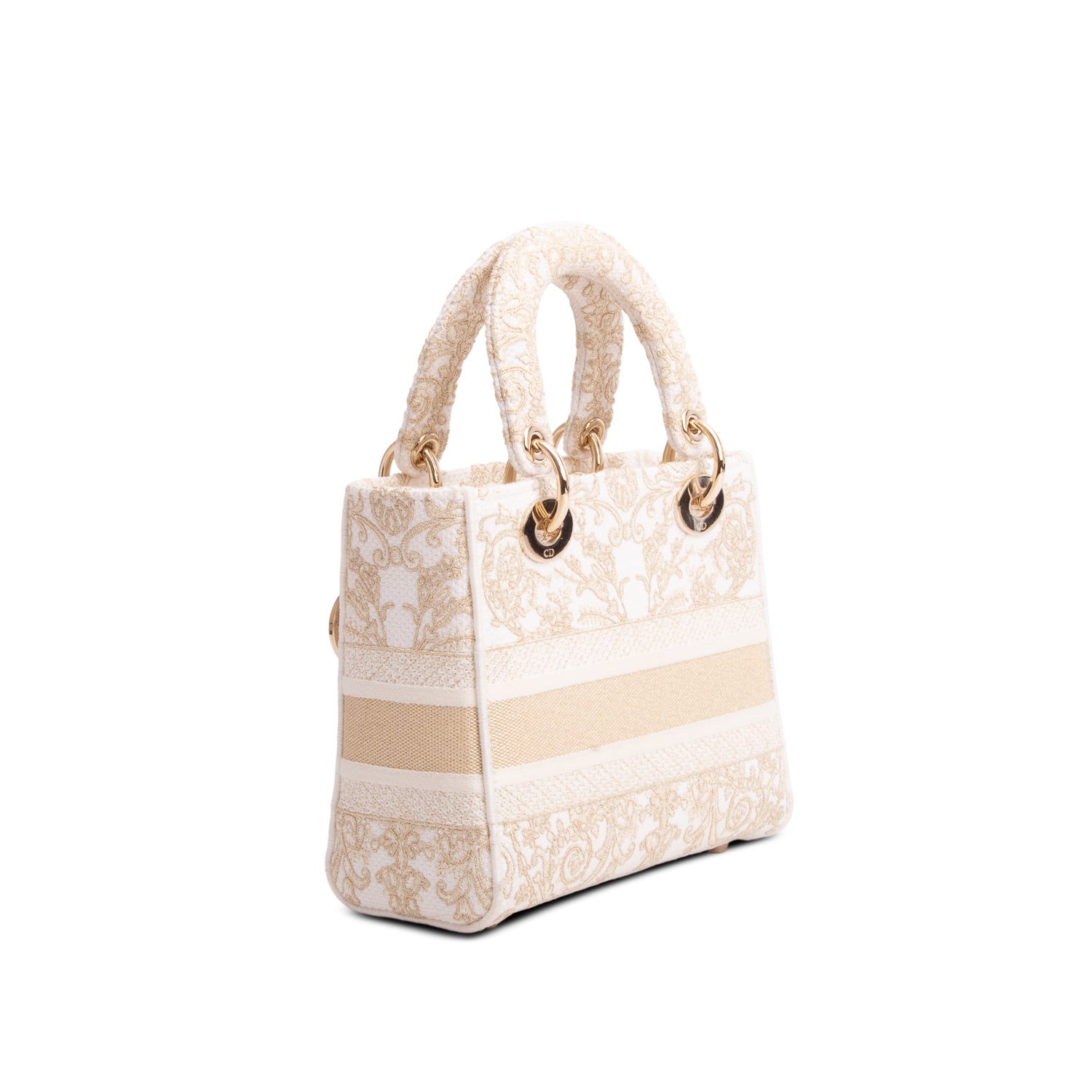 Christian Dior 2025 White & Gold Canvas Dioresque Embroidered Small Lady D-Lite w/ Box, Receipt & Strap