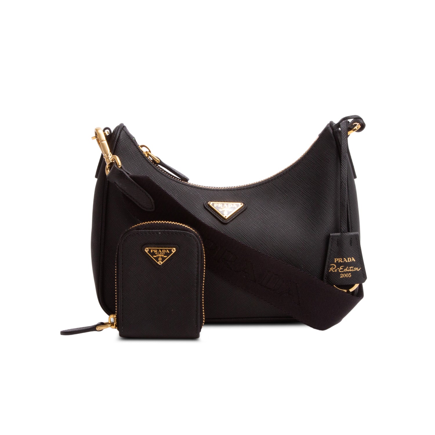 Prada 2021 Black Saffiano Lux Re-Edition 2005 Shoulder Bag w/ Box, Straps & Receipt